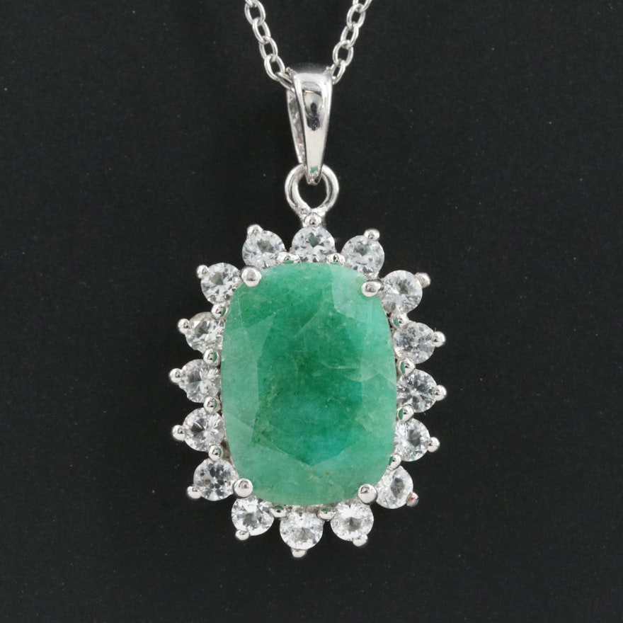 Sterling Beryl and Topaz Pendant Necklace