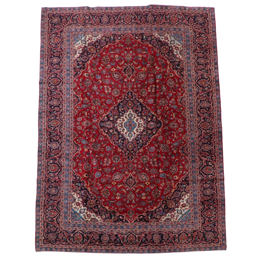 9'2 x 13'5 Hand-Knotted Persian Kashan Area Rug