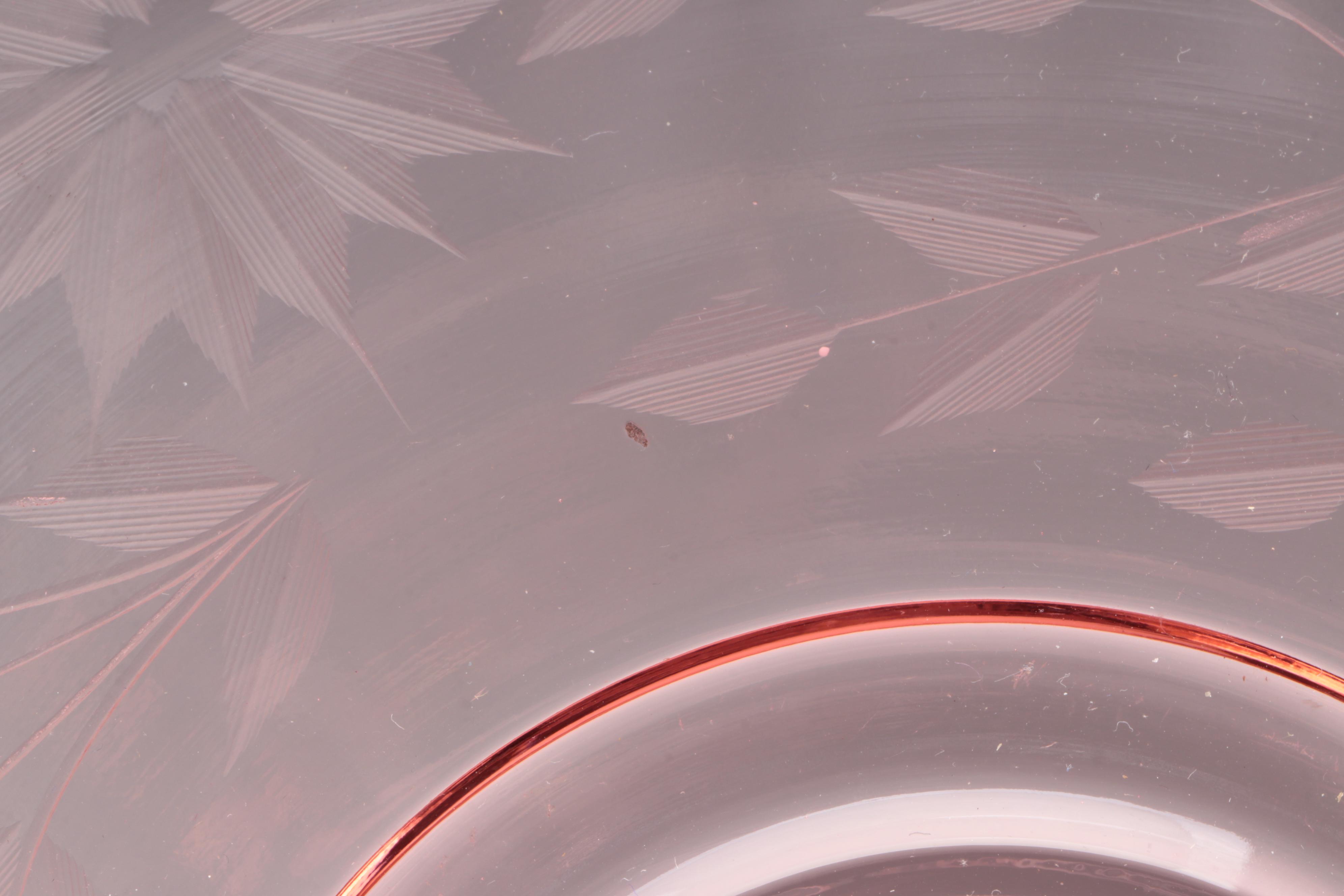 Pink Depression Glass and Pink Satin Glass Tidbit Tray, Mid-20th Century