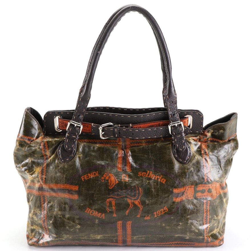 Fendi Buckle Print Coated Canvas and Leather Tote