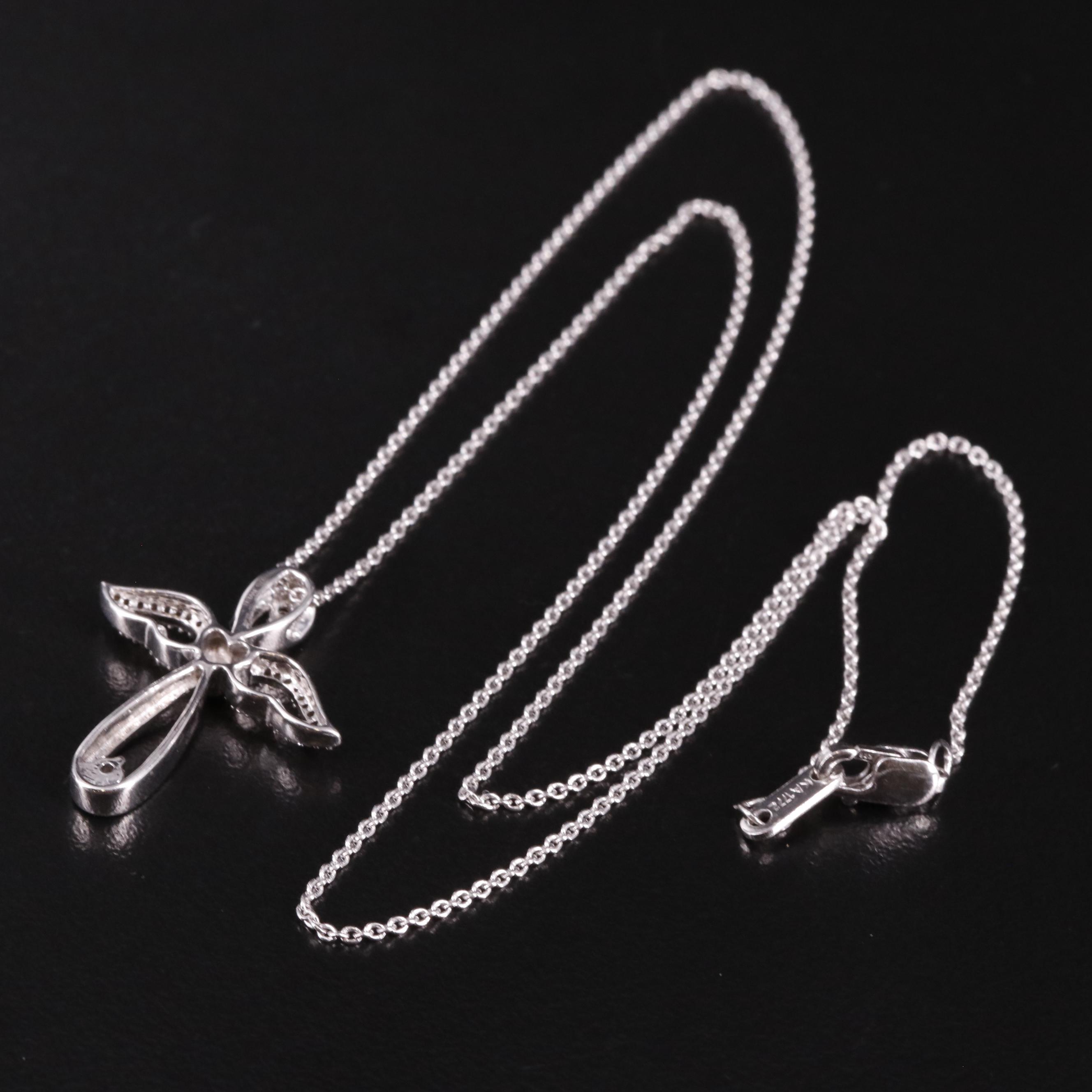Sterling Diamond Cross Angel Pendant Necklace