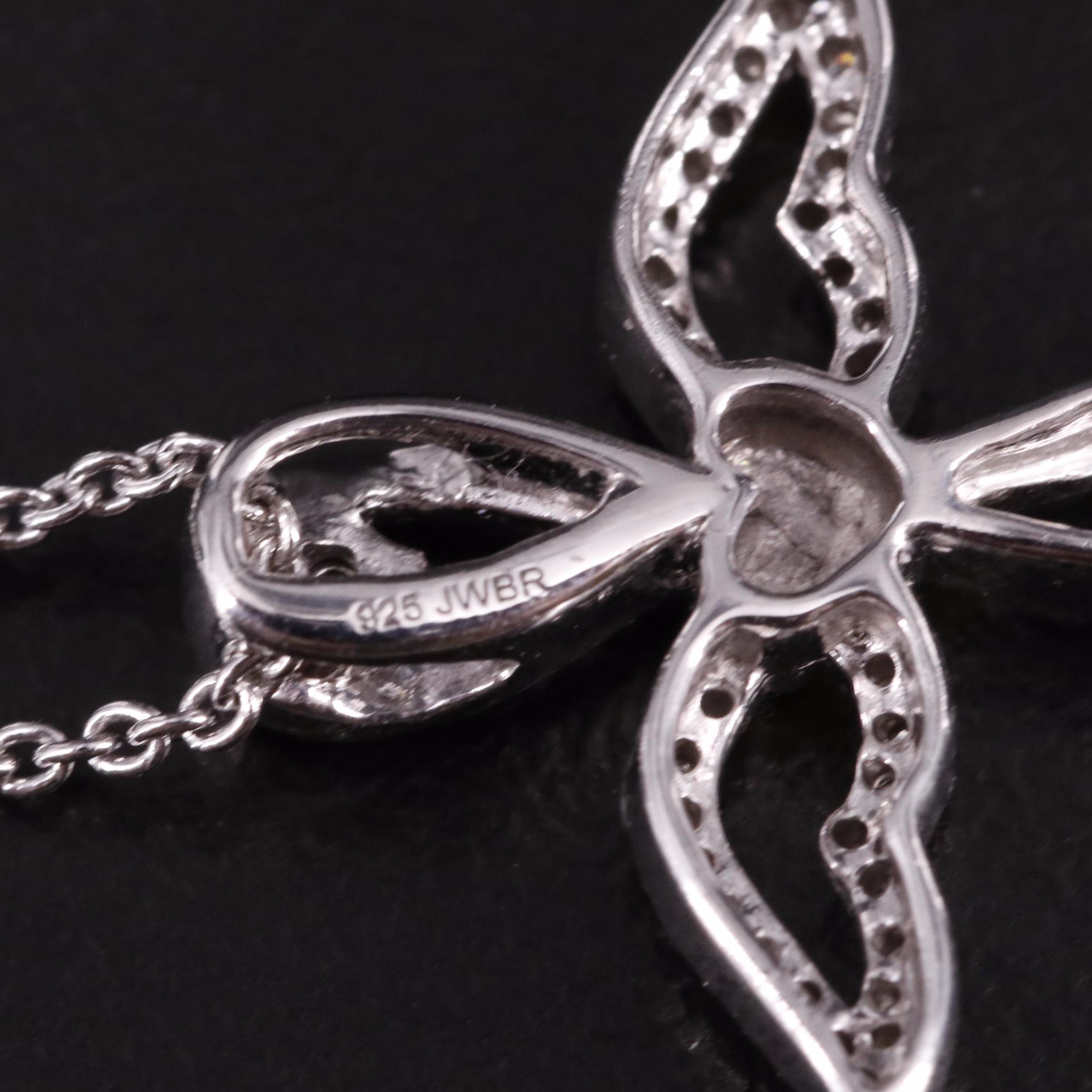 Sterling Diamond Cross Angel Pendant Necklace
