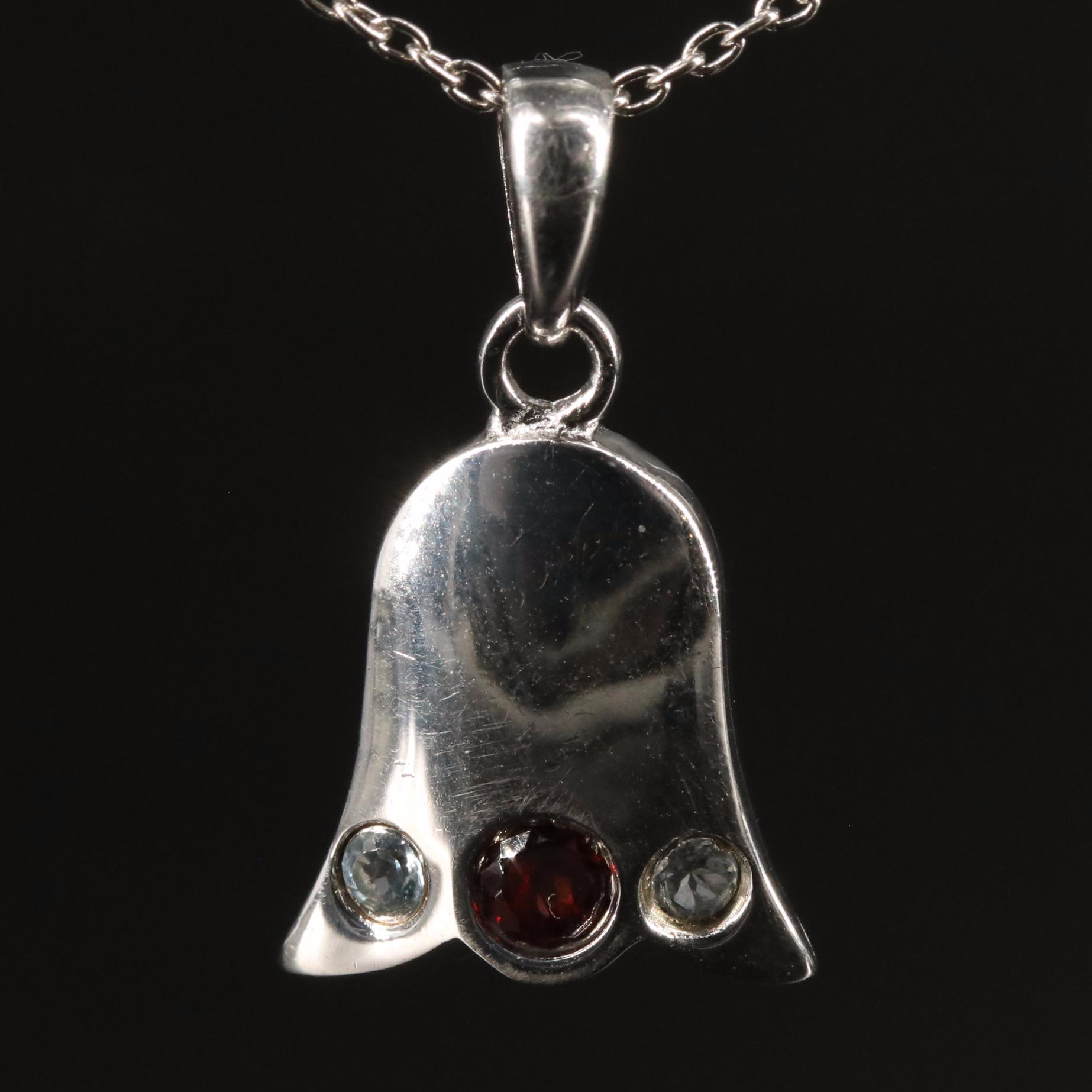Sterling Garnet and Blue Topaz Pendant Necklace