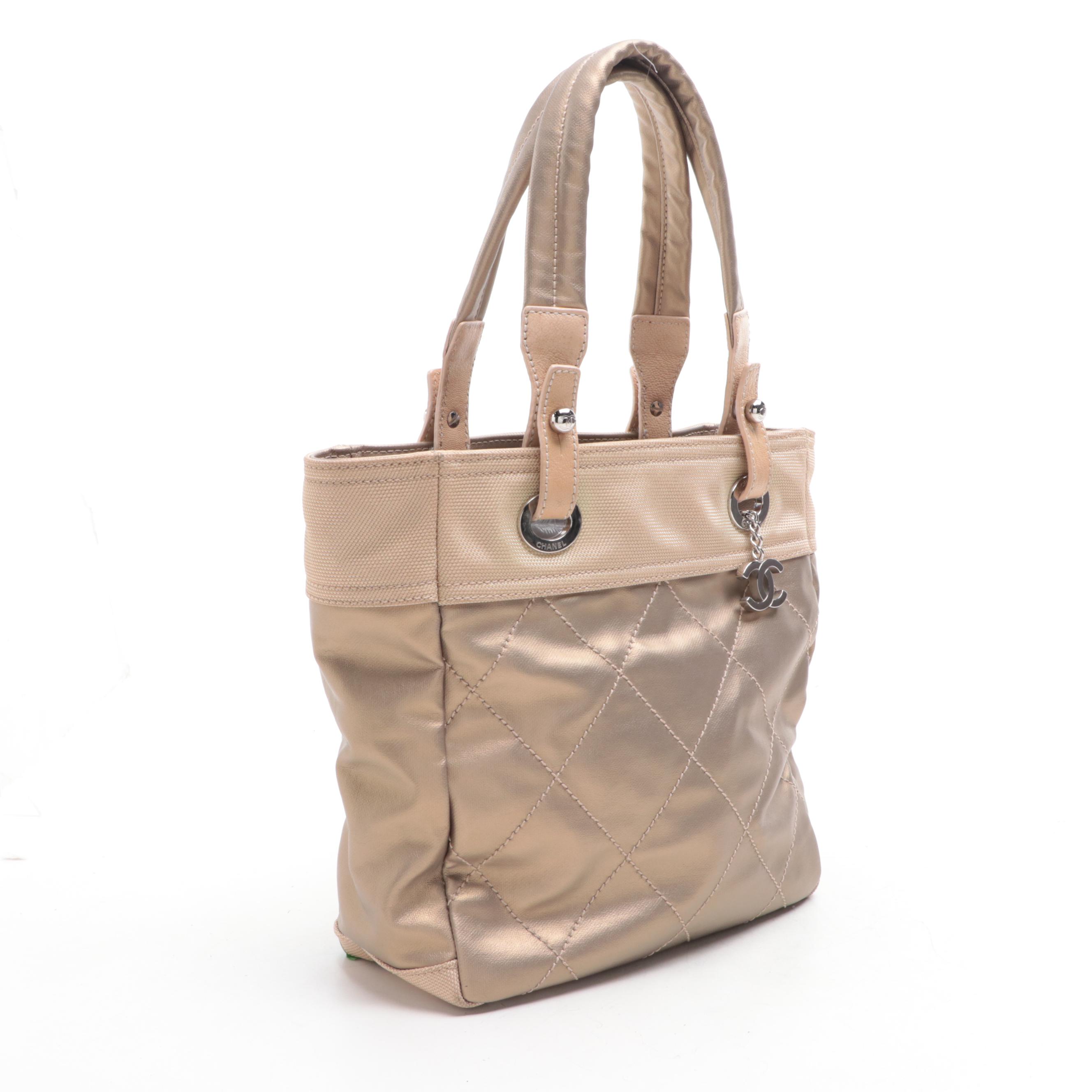 Chanel Paris Biarritz Tote Bag in Metallic Quilted Coated Canvas