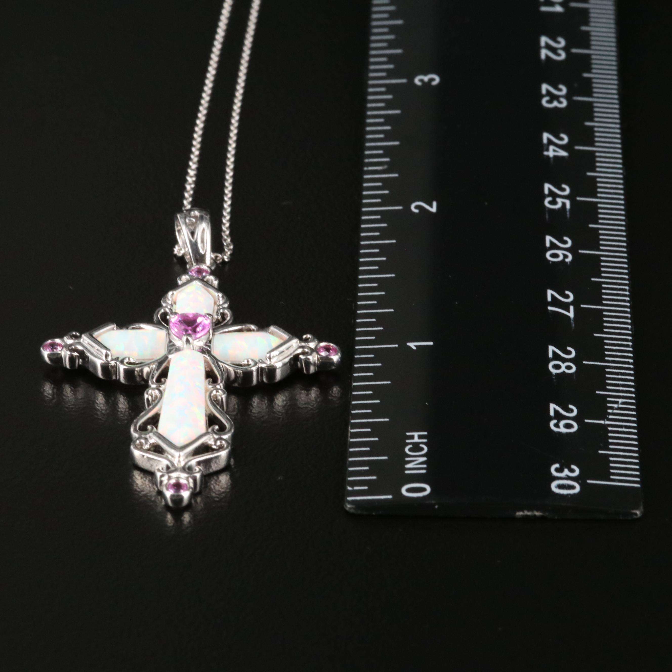 Sterling Opal and Sapphire Cross Necklace