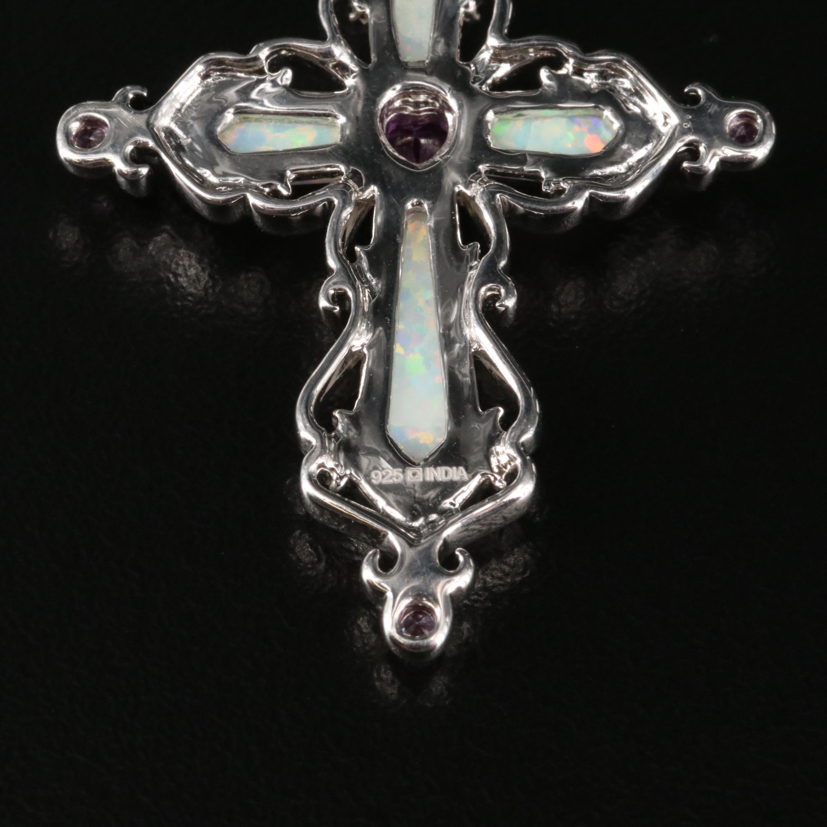 Sterling Opal and Sapphire Cross Necklace