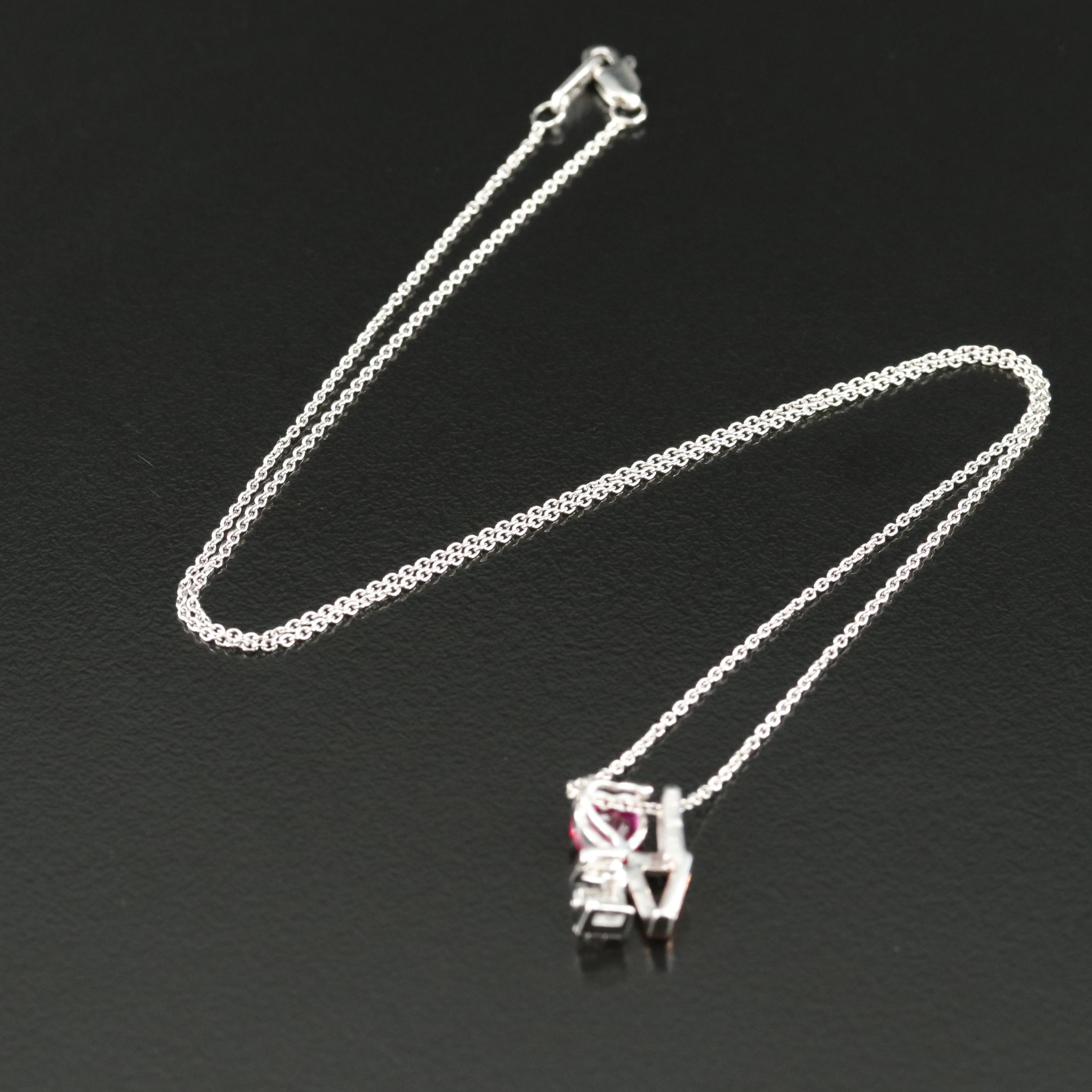 Sterling Ruby and Cubic Zirconia Love Pendant Necklace