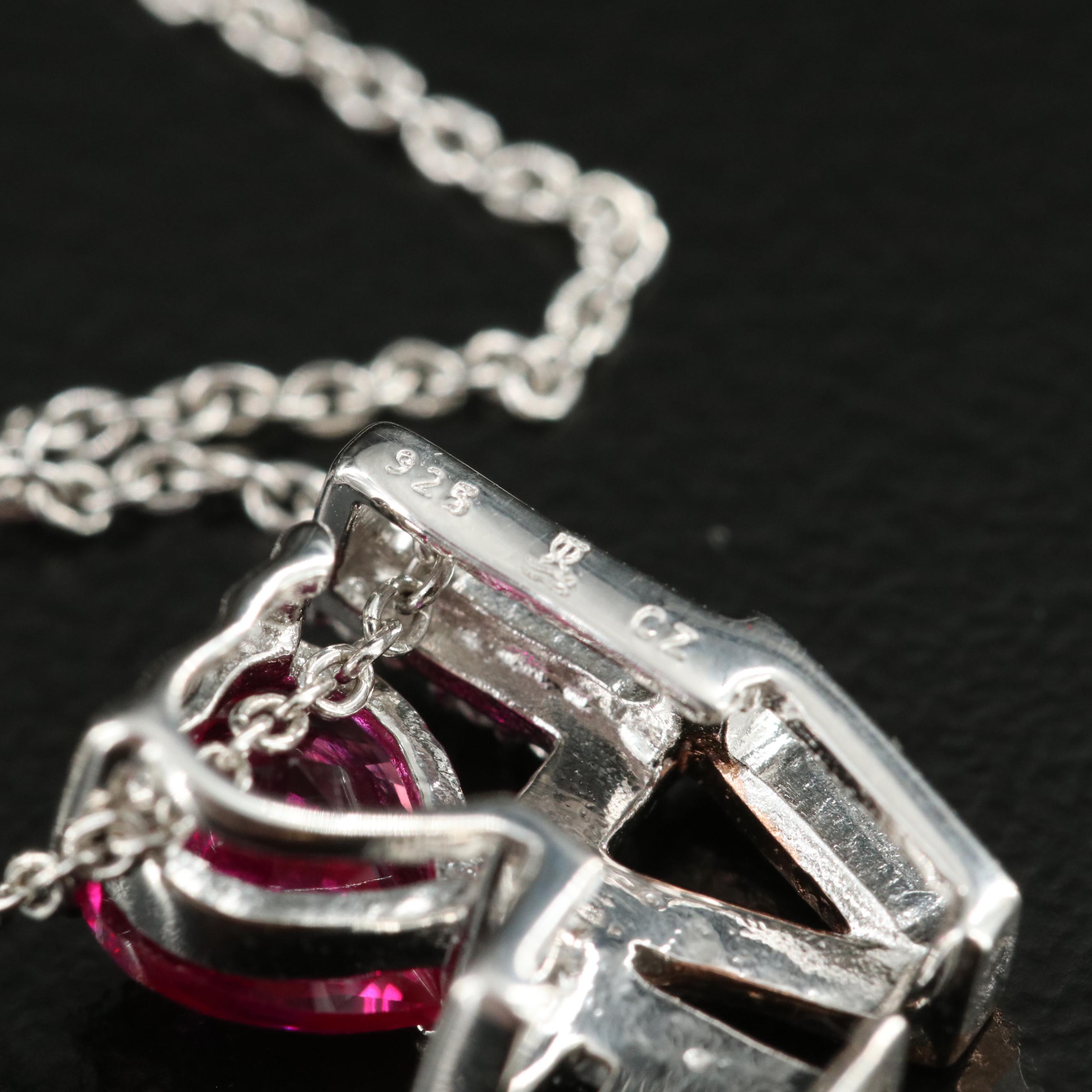 Sterling Ruby and Cubic Zirconia Love Pendant Necklace
