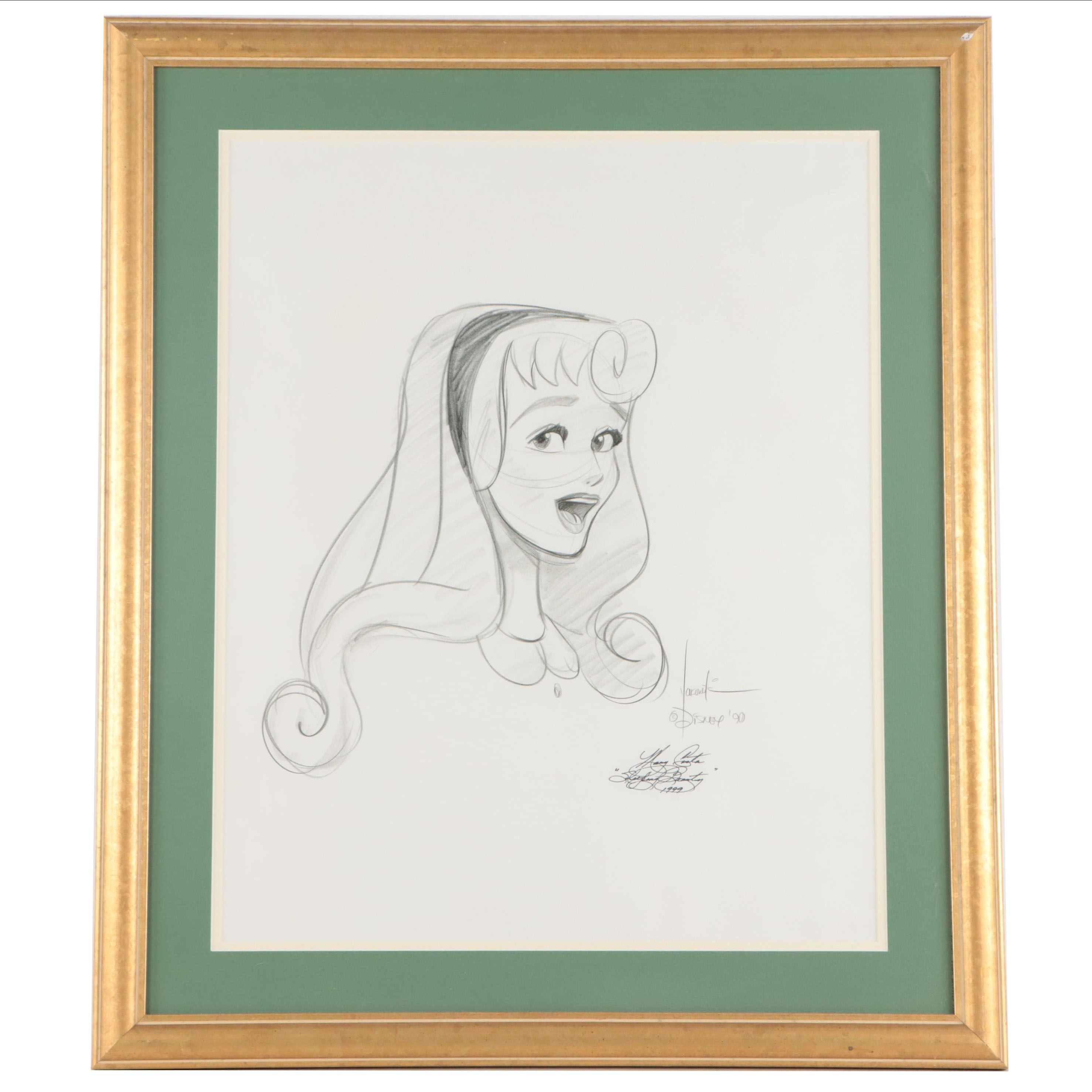 Graphite Drawing of Briar Rose of Disney's "Sleeping Beauty," 1990