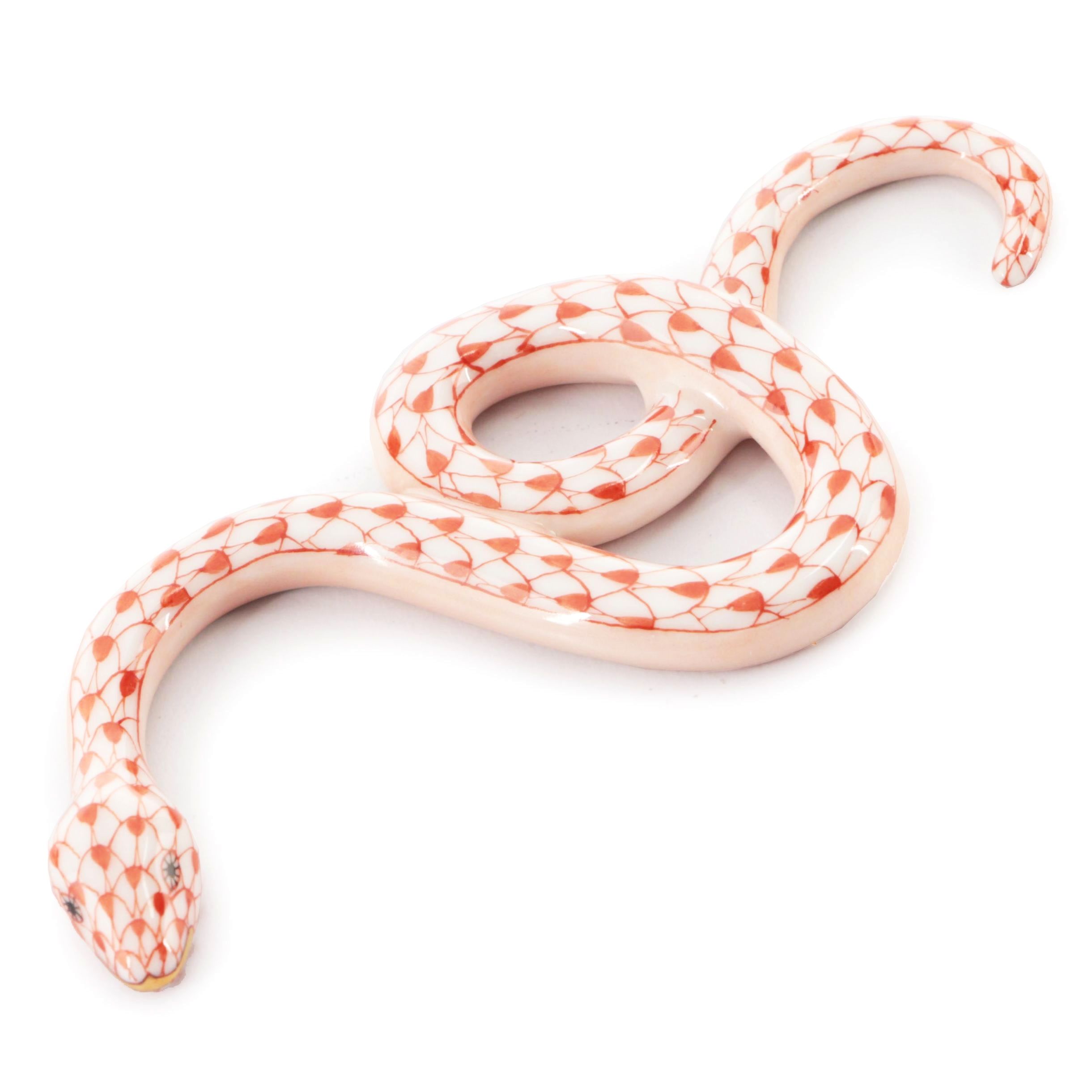 Herend Rust Fishnet with Gold "Garden Snake" Porcelain Figurine