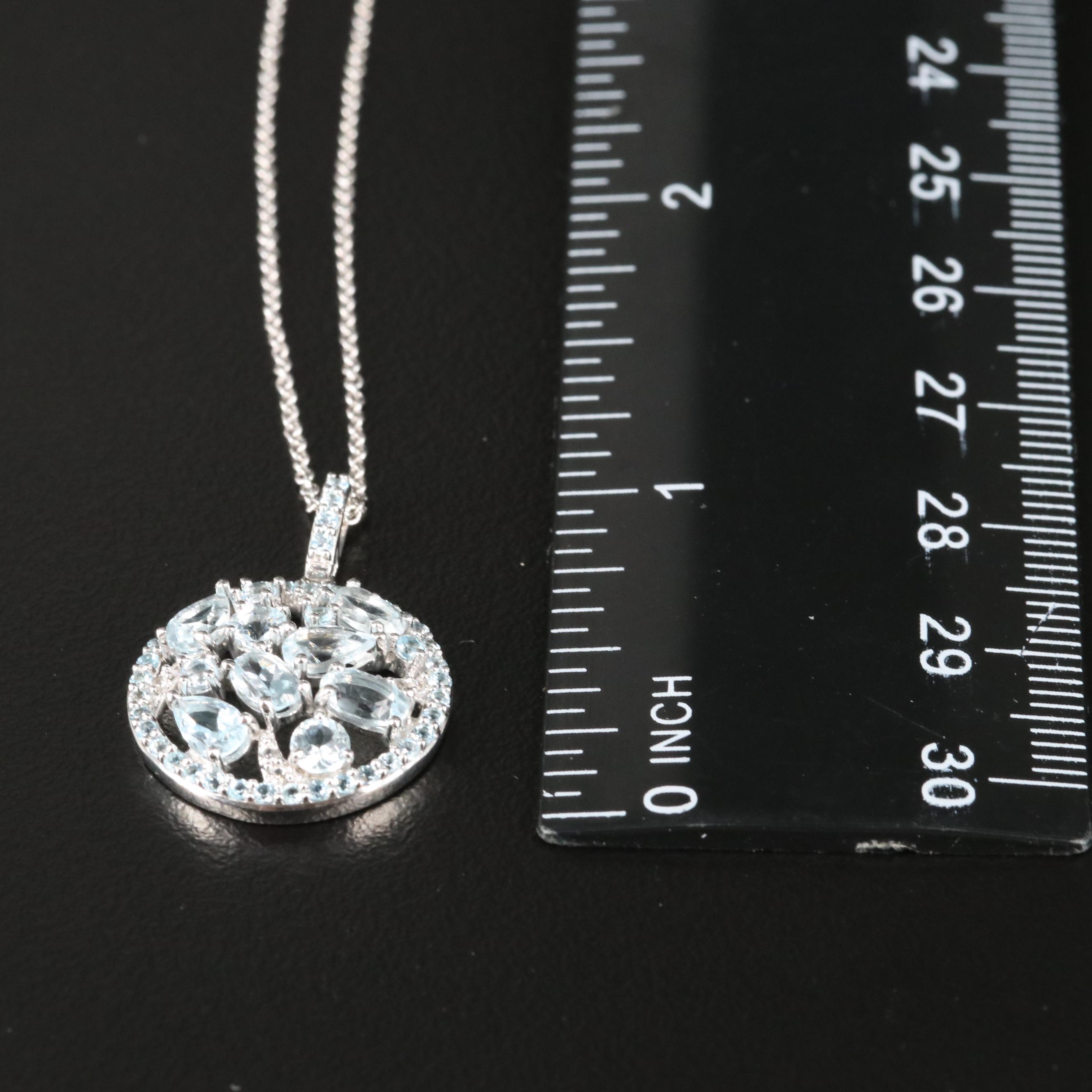 Sterling Sky Blue Topaz and White Sapphire Cluster Pendant Necklace