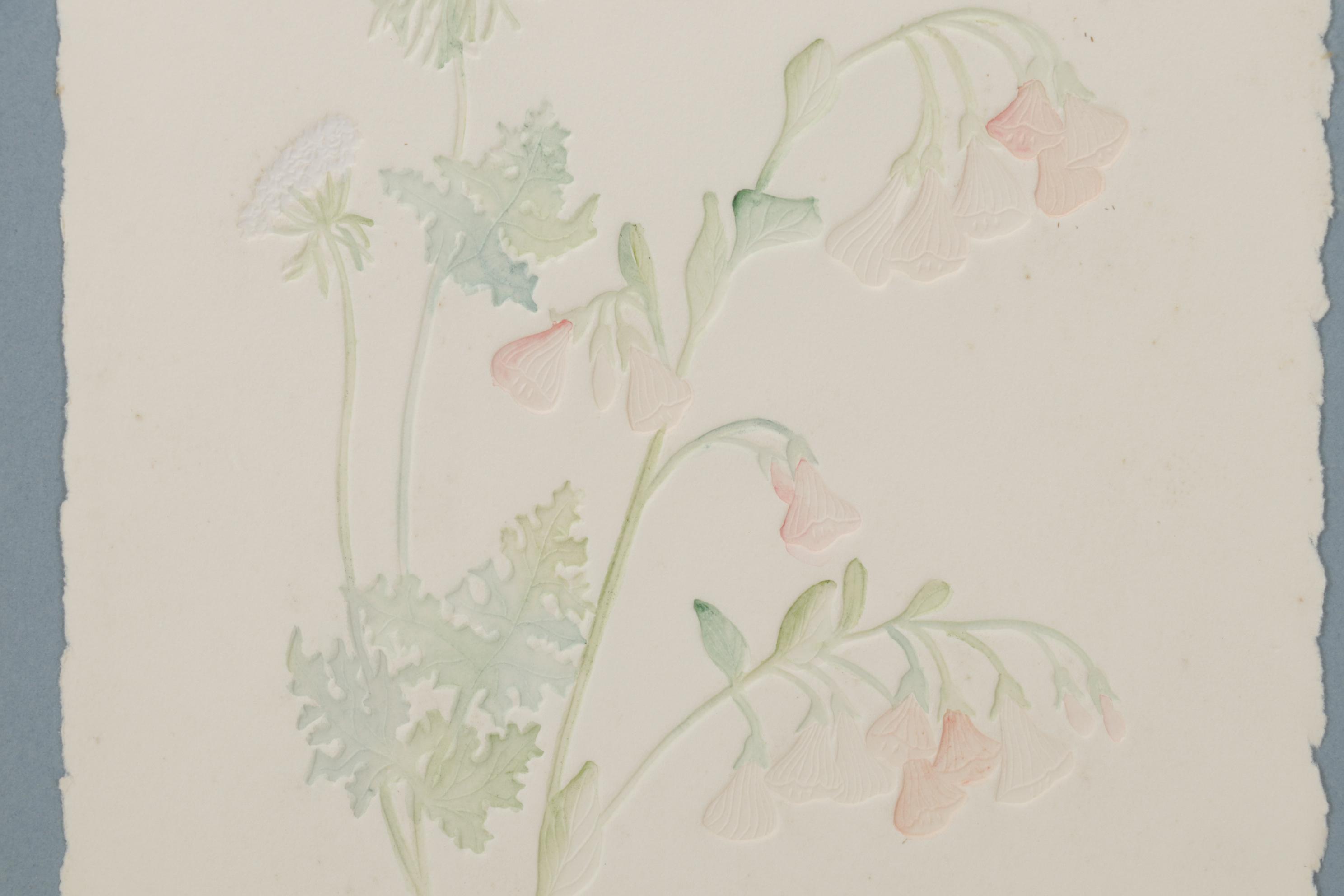 Susan Zythewick Hand-Colored Embossed Etching of Flowers, Circa 1975