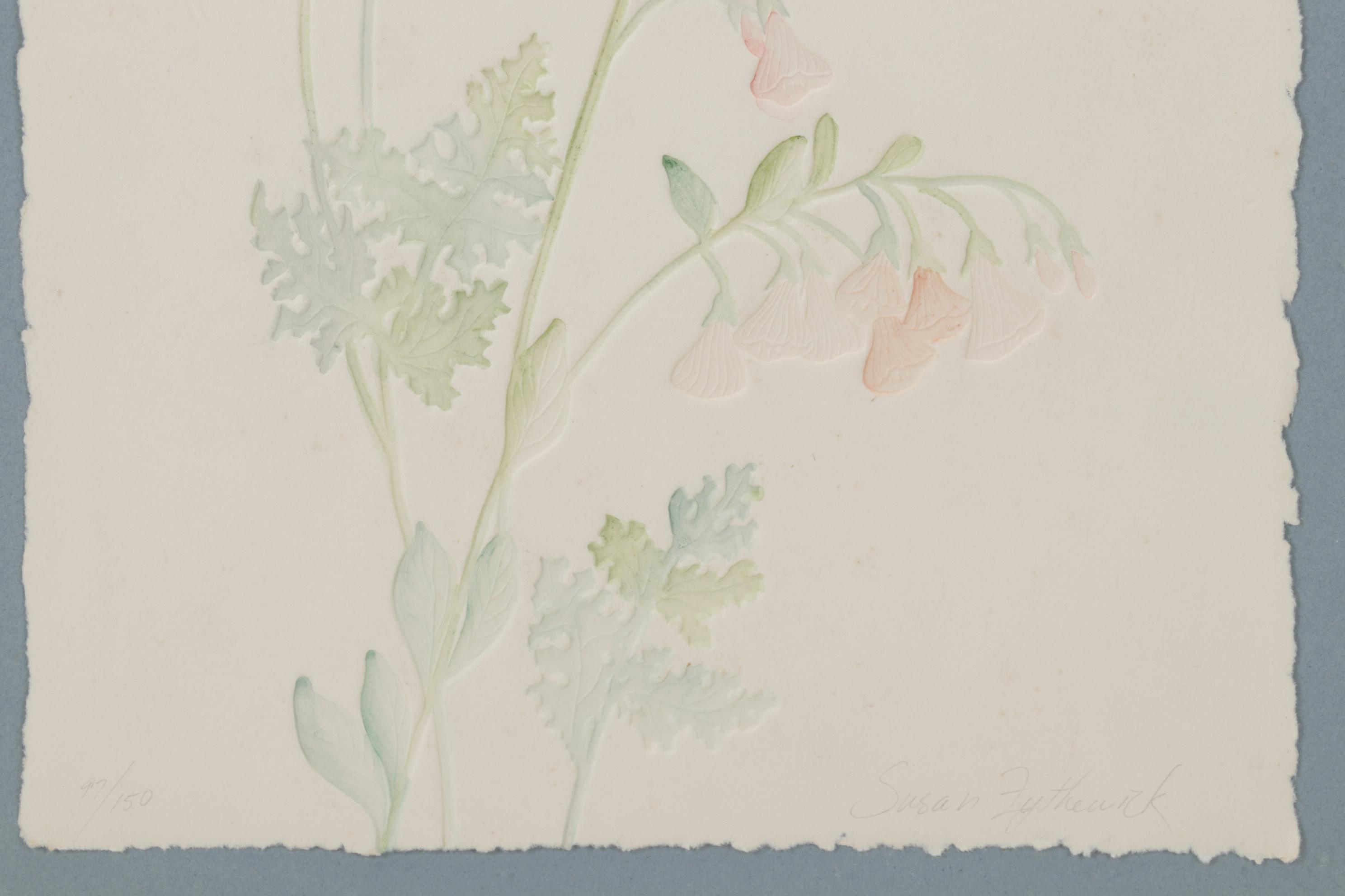 Susan Zythewick Hand-Colored Embossed Etching of Flowers, Circa 1975