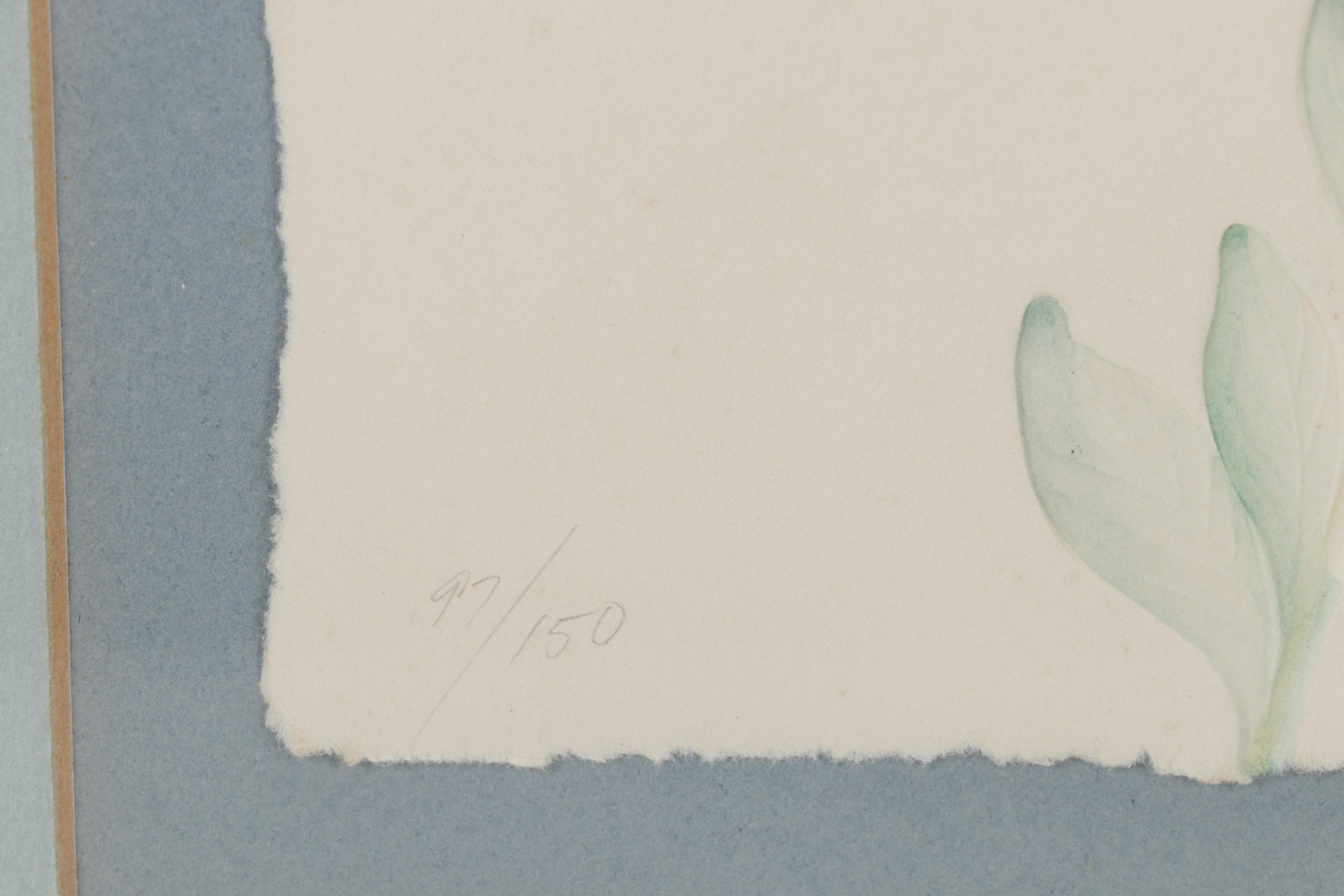 Susan Zythewick Hand-Colored Embossed Etching of Flowers, Circa 1975