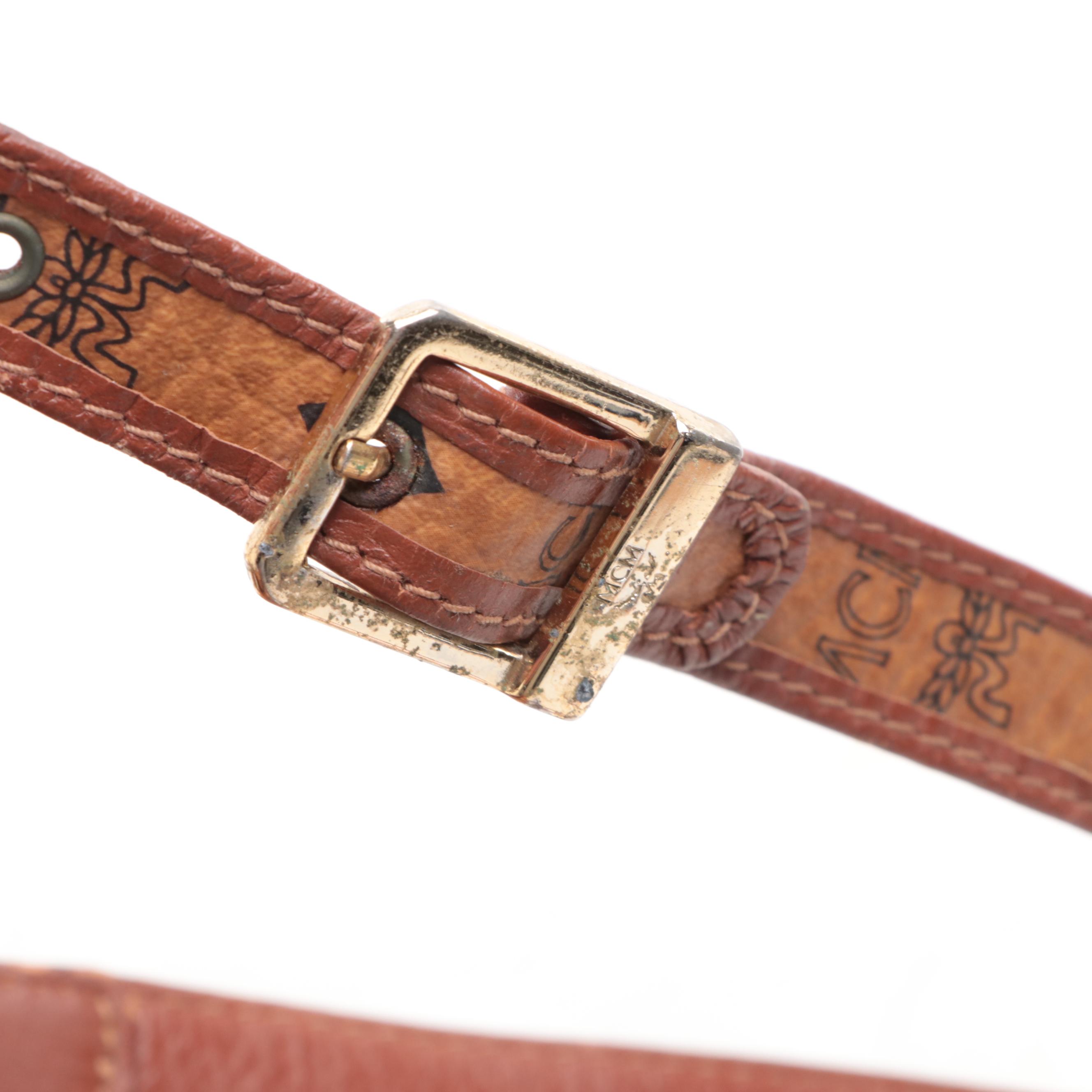 MCM Small Duffle Bag in Cognac Visetos Monogram Canvas and Leather