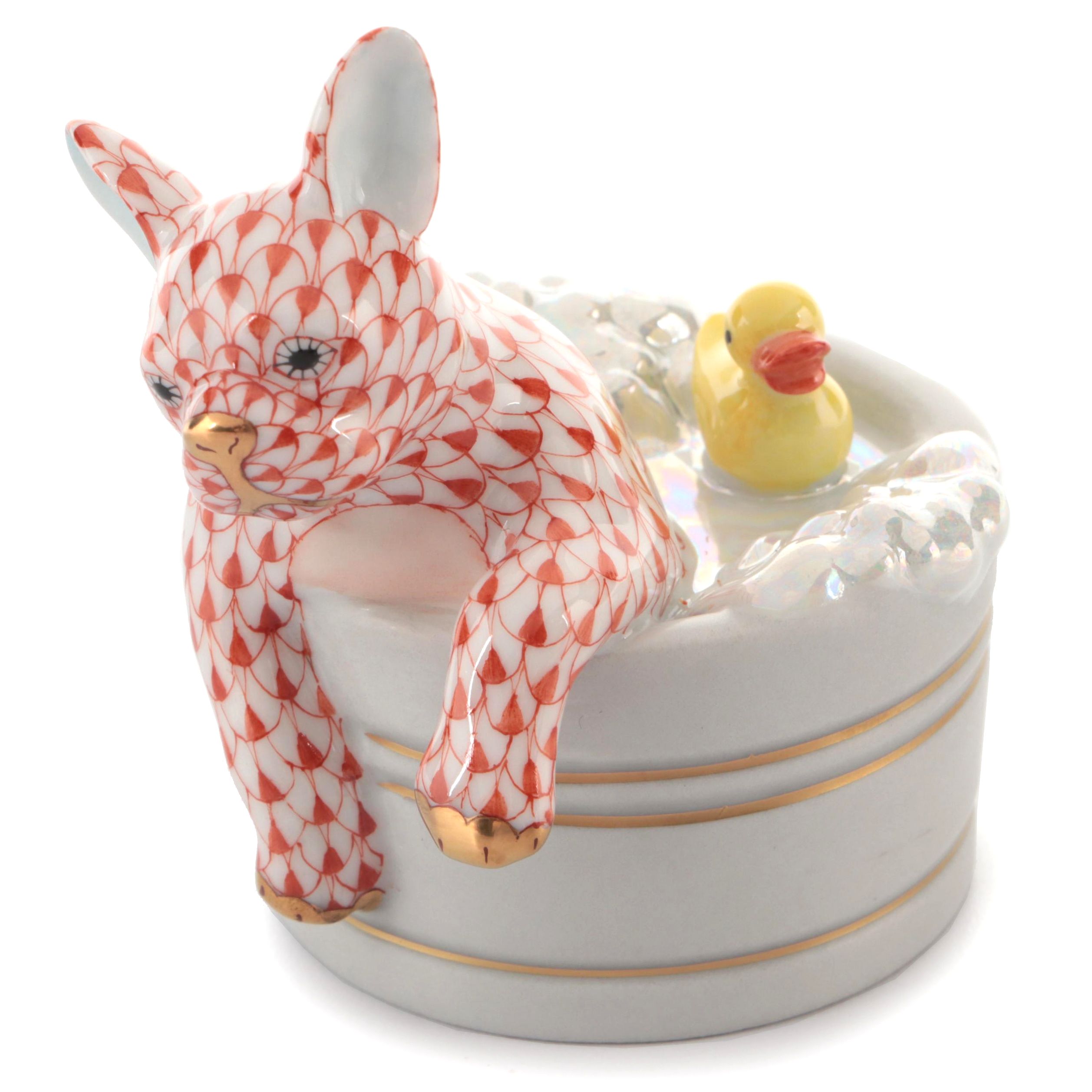 Herend Rust Fishnet with Gold "Squeaky Clean" Porcelain Figurine