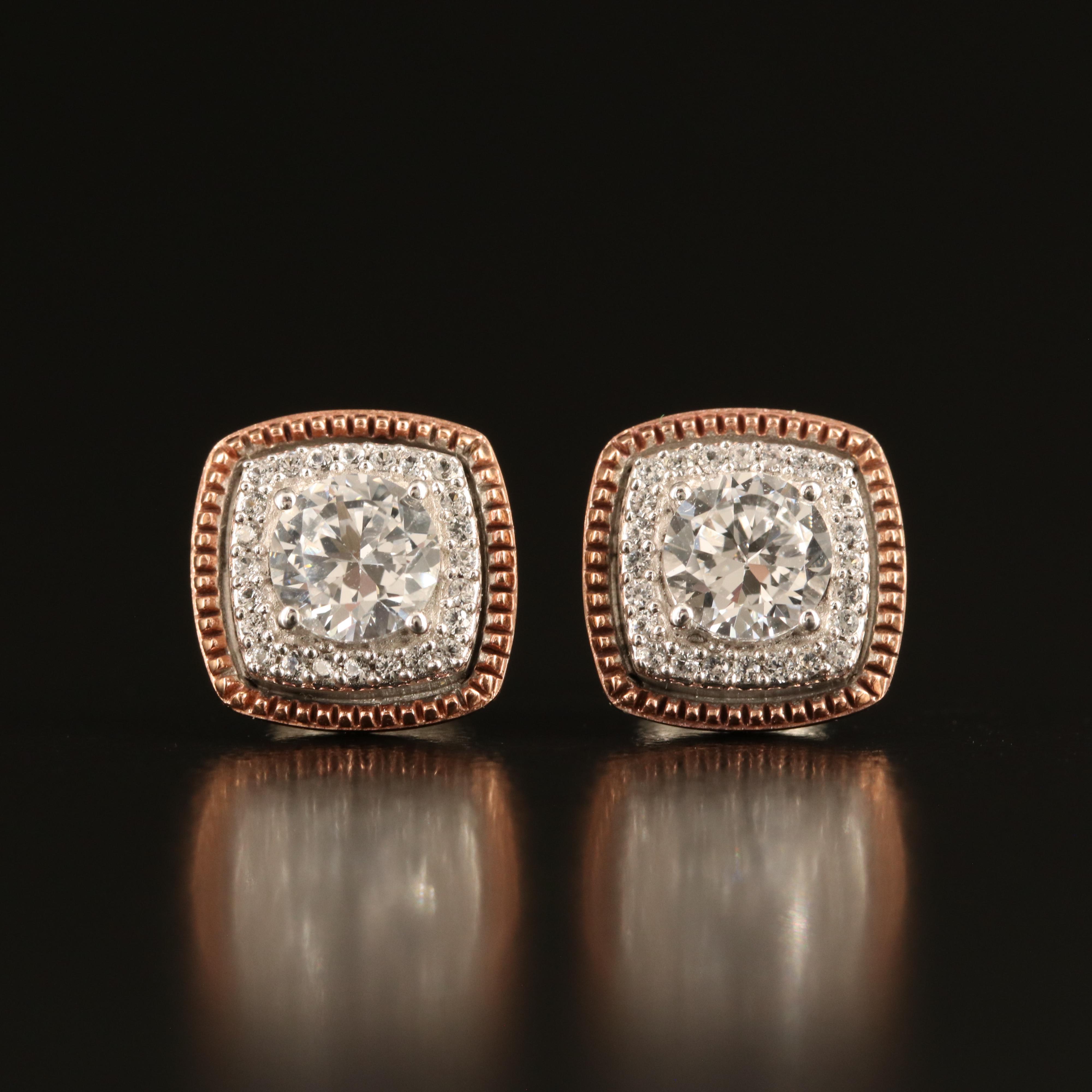 Sterling Sapphire Stud Earrings with 10K Rose Gold Accents