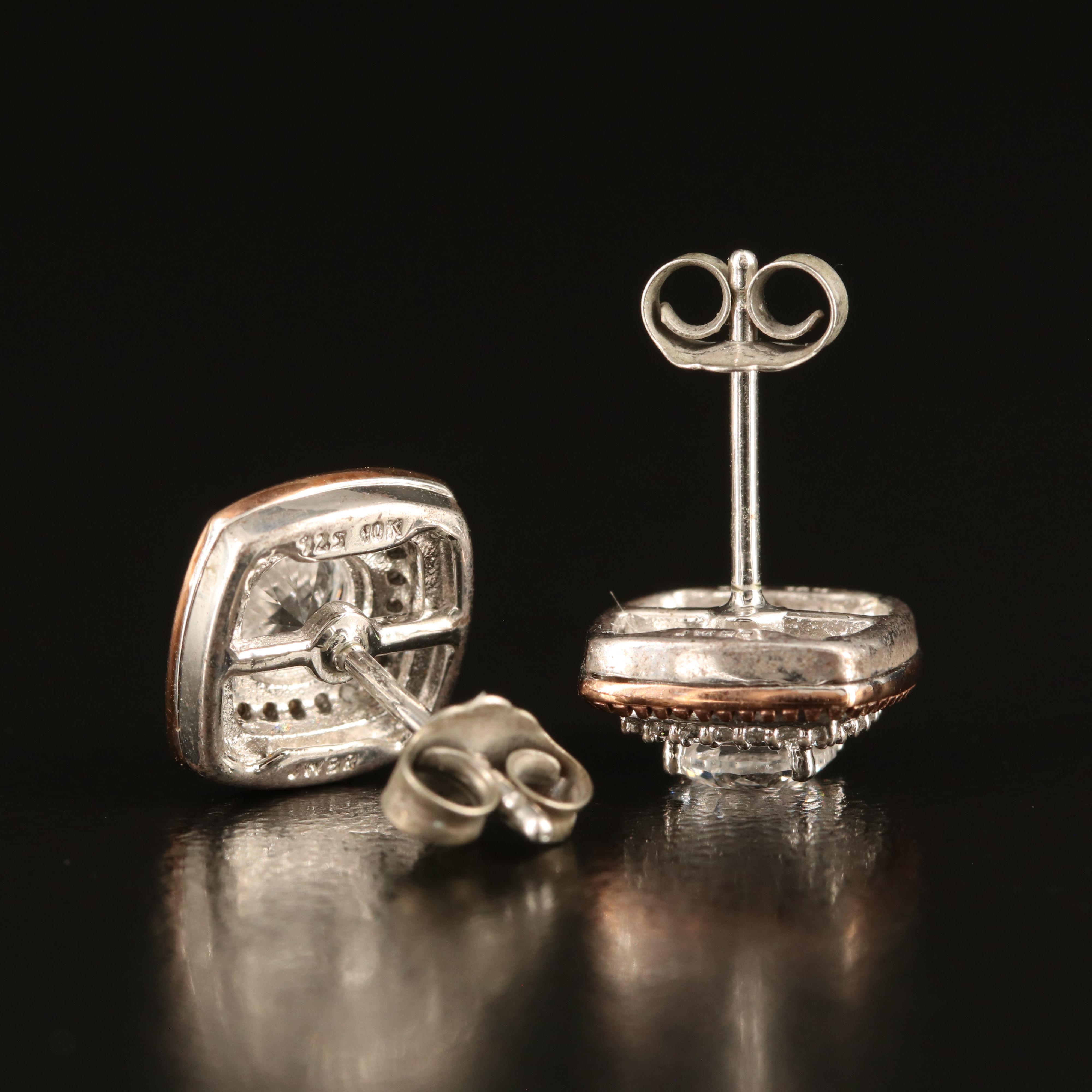 Sterling Sapphire Stud Earrings with 10K Rose Gold Accents