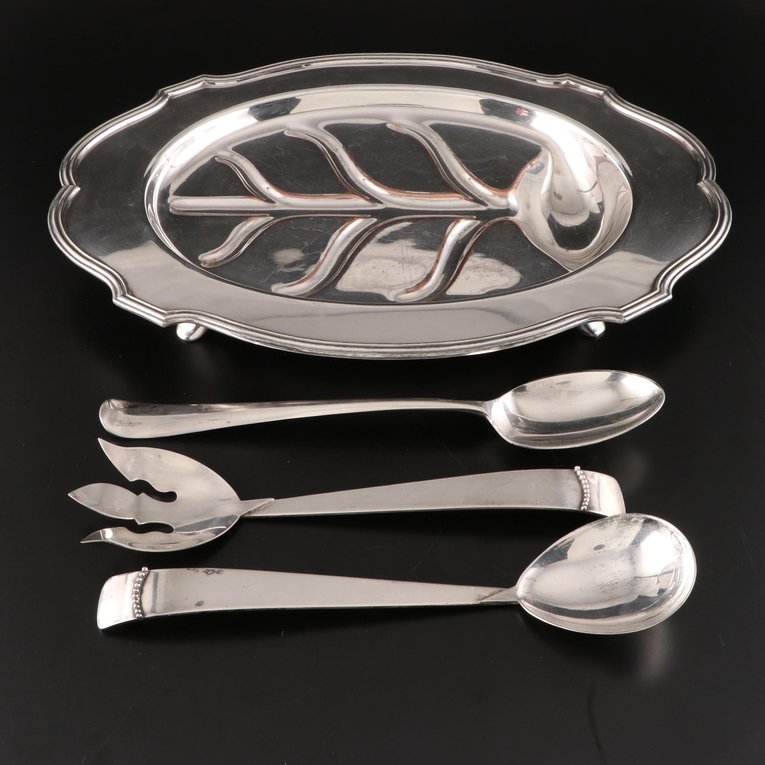 Lawrence B. Smith Silver Plate Meat Platter and Scandinavian Serving Utensils