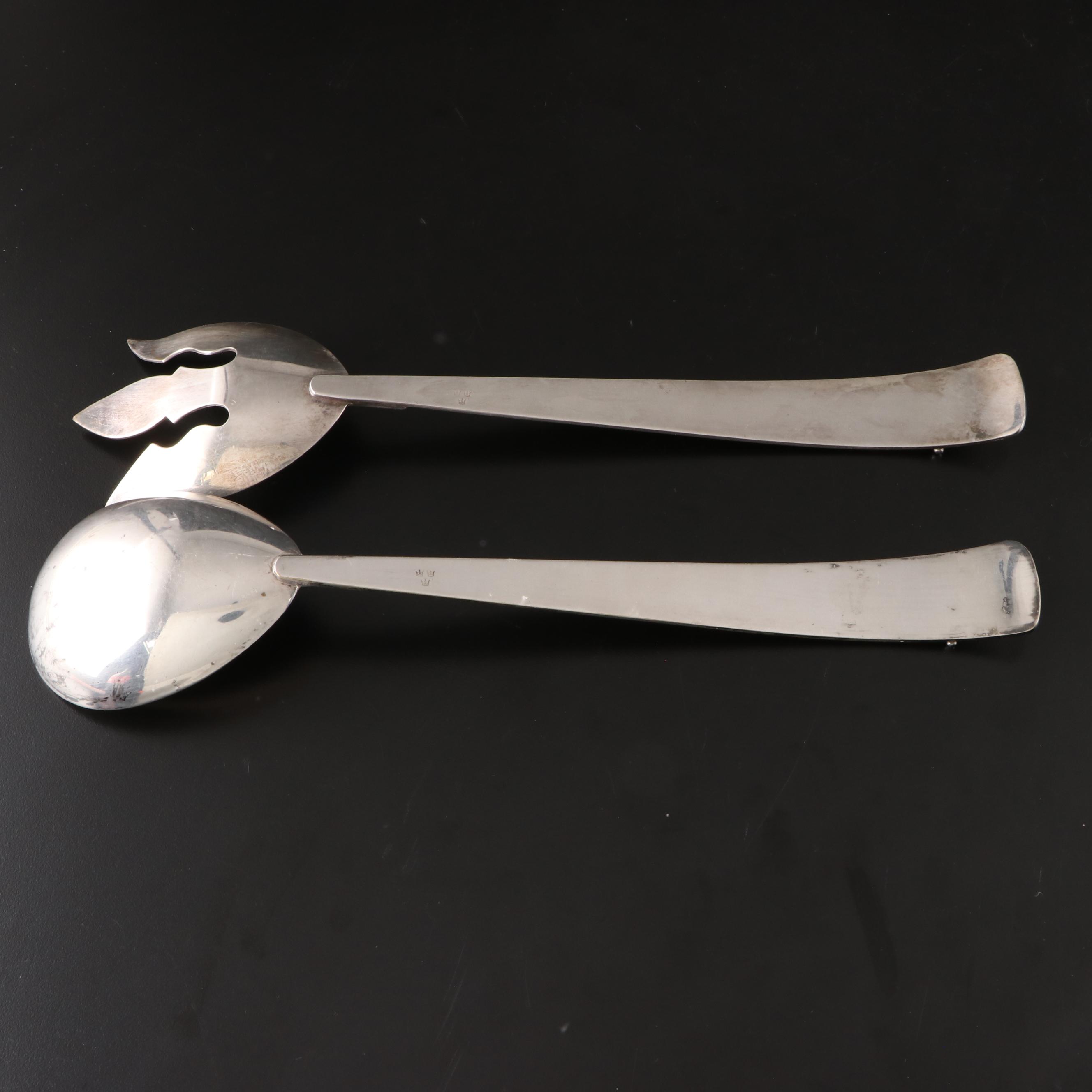 Lawrence B. Smith Silver Plate Meat Platter and Scandinavian Serving Utensils