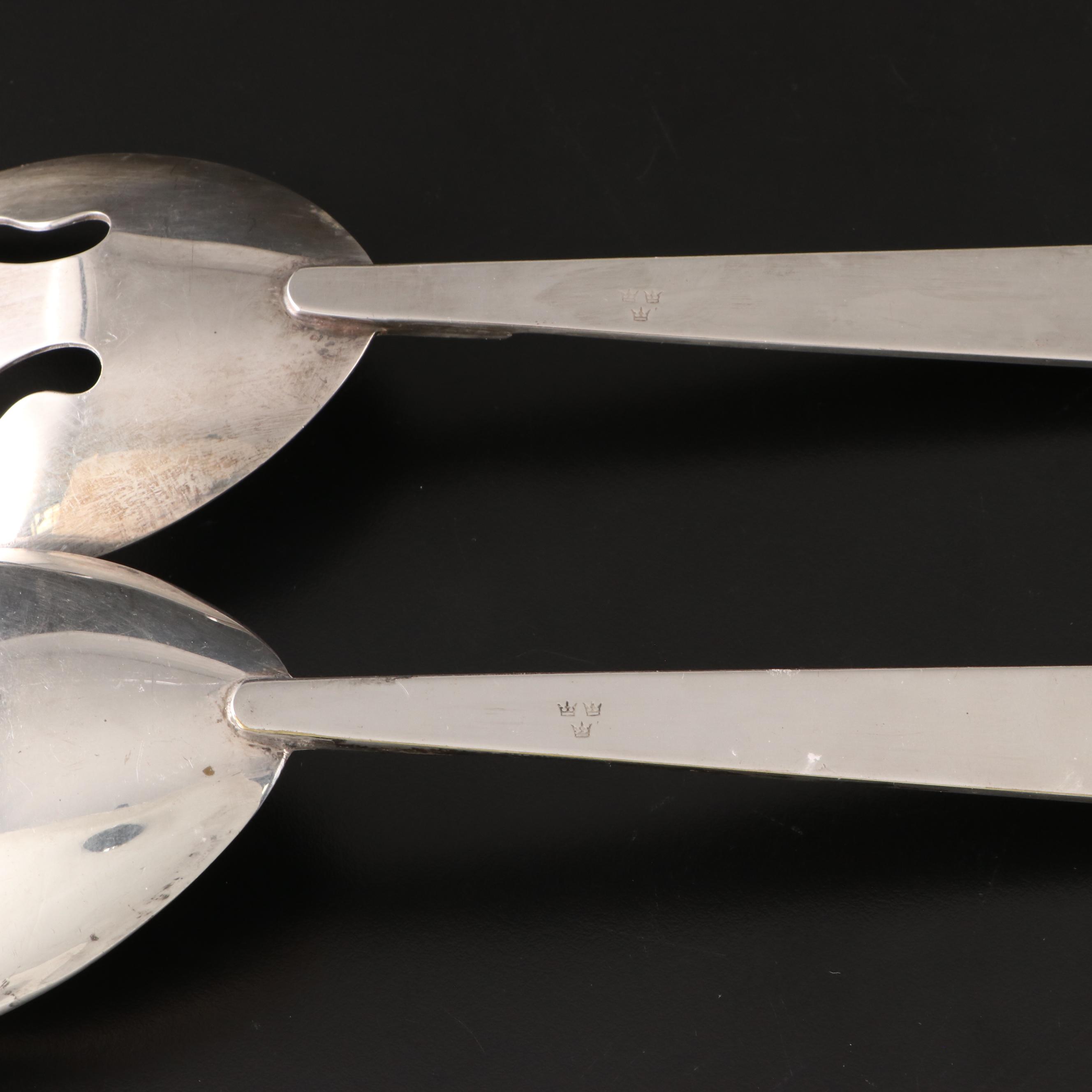 Lawrence B. Smith Silver Plate Meat Platter and Scandinavian Serving Utensils