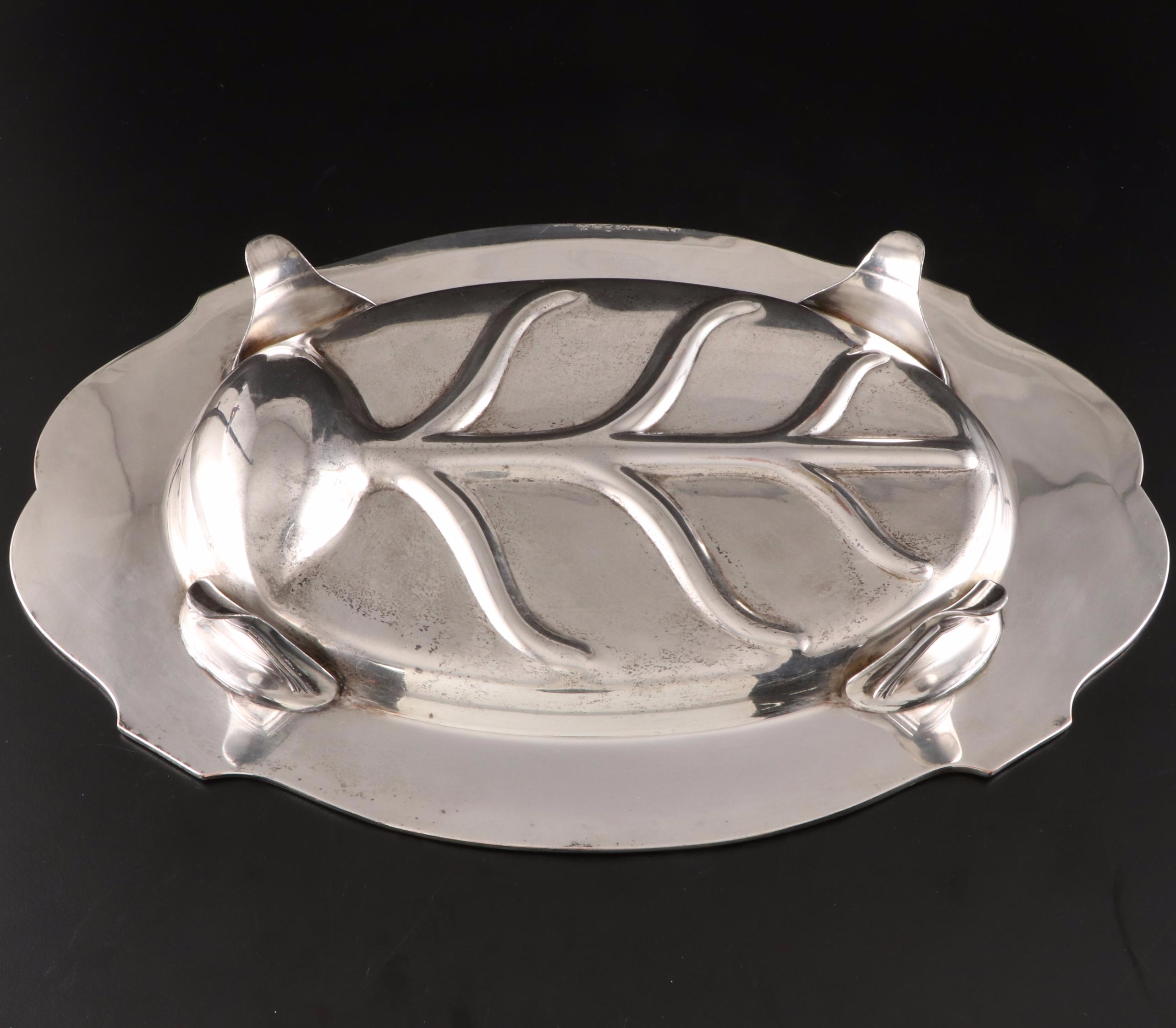 Lawrence B. Smith Silver Plate Meat Platter and Scandinavian Serving Utensils