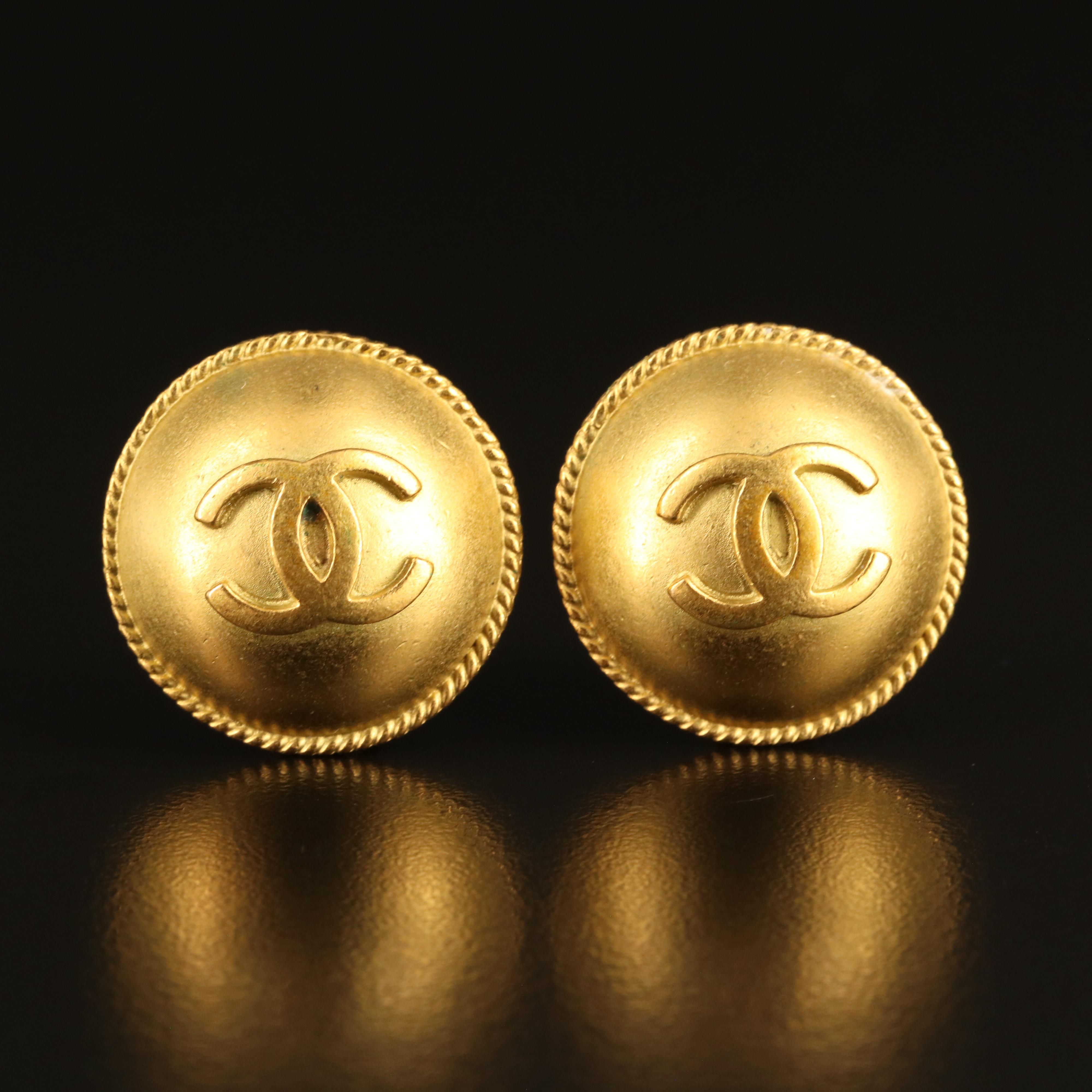 Chanel Domed CC Logo Earrings with Rope Accent