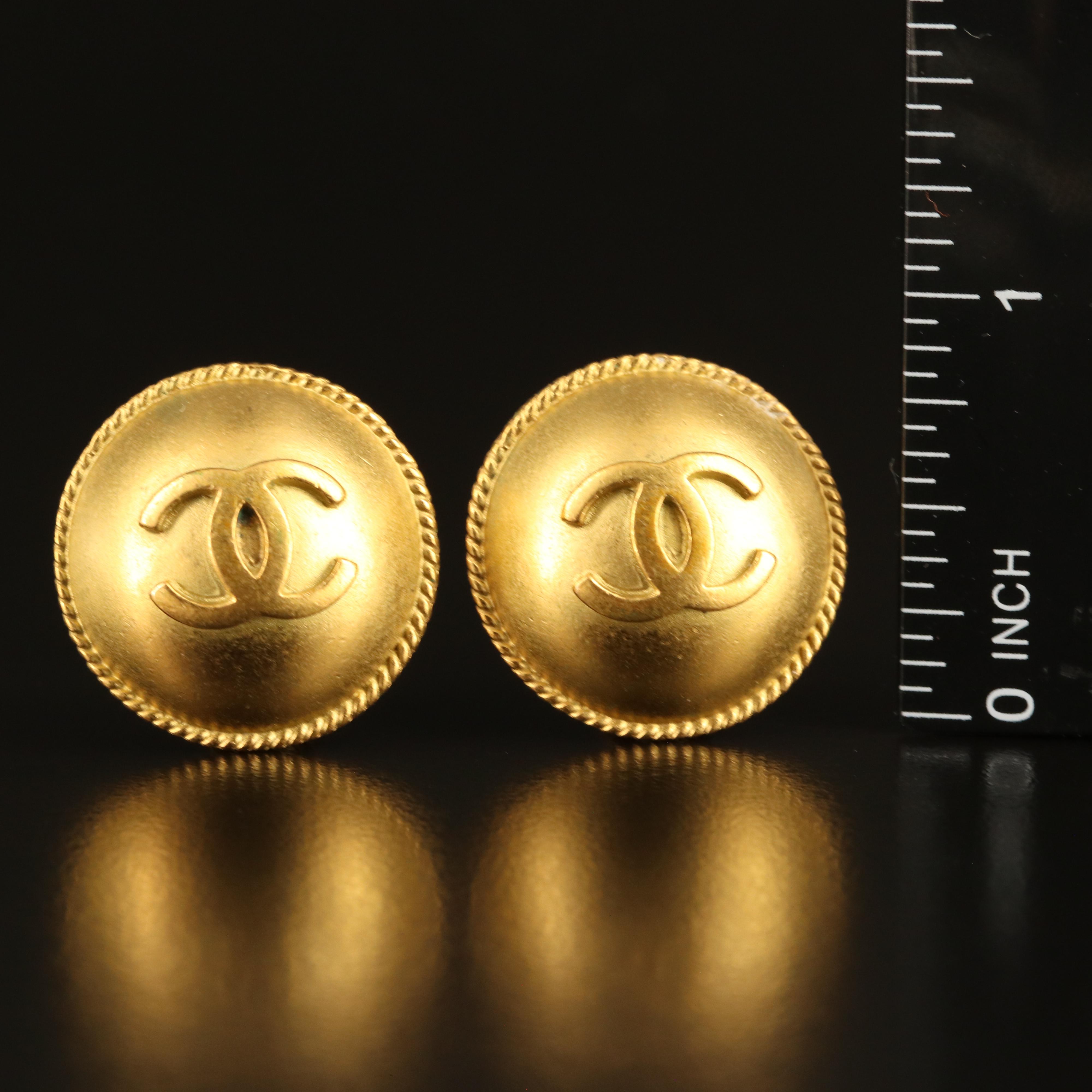 Chanel Domed CC Logo Earrings with Rope Accent