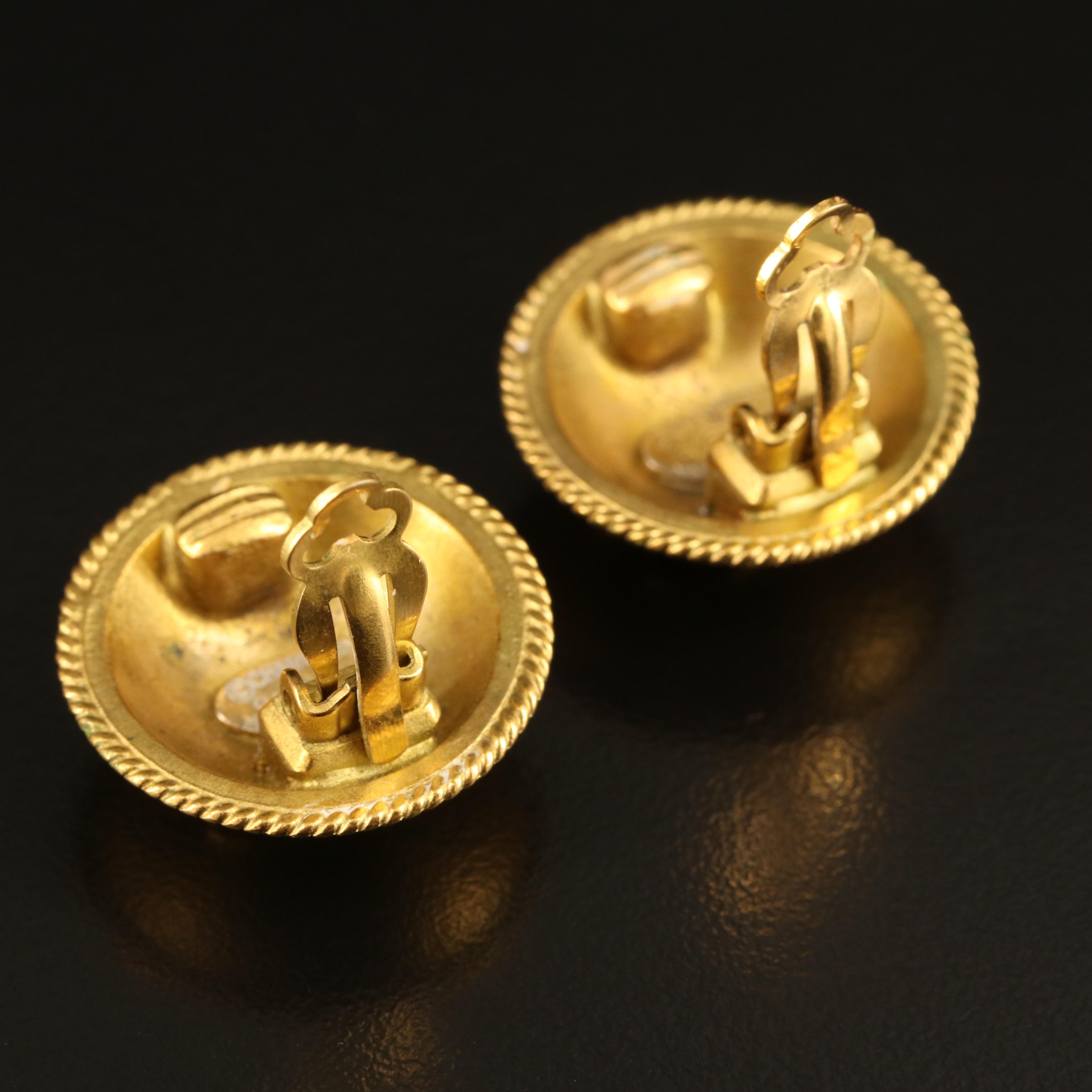 Chanel Domed CC Logo Earrings with Rope Accent