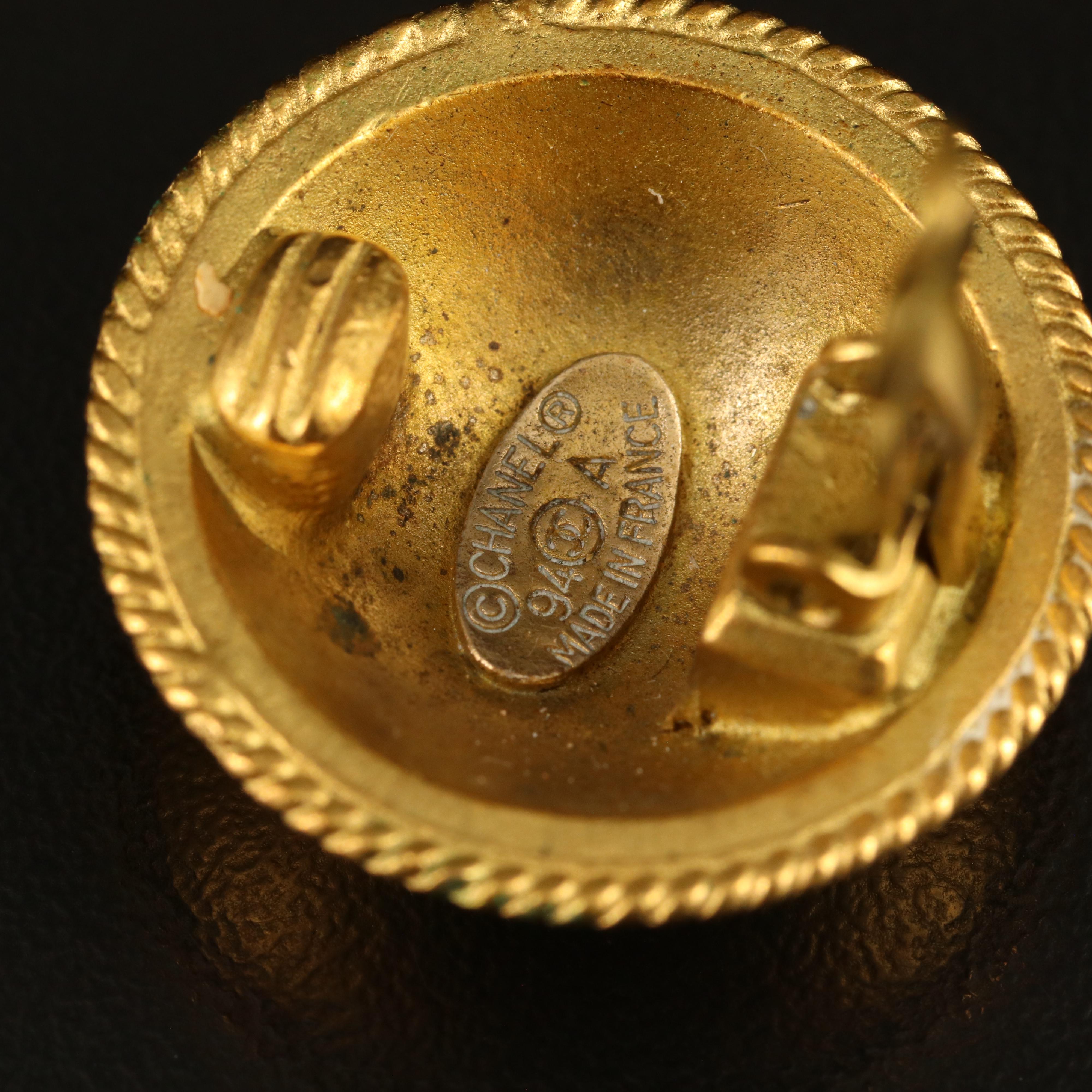 Chanel Domed CC Logo Earrings with Rope Accent