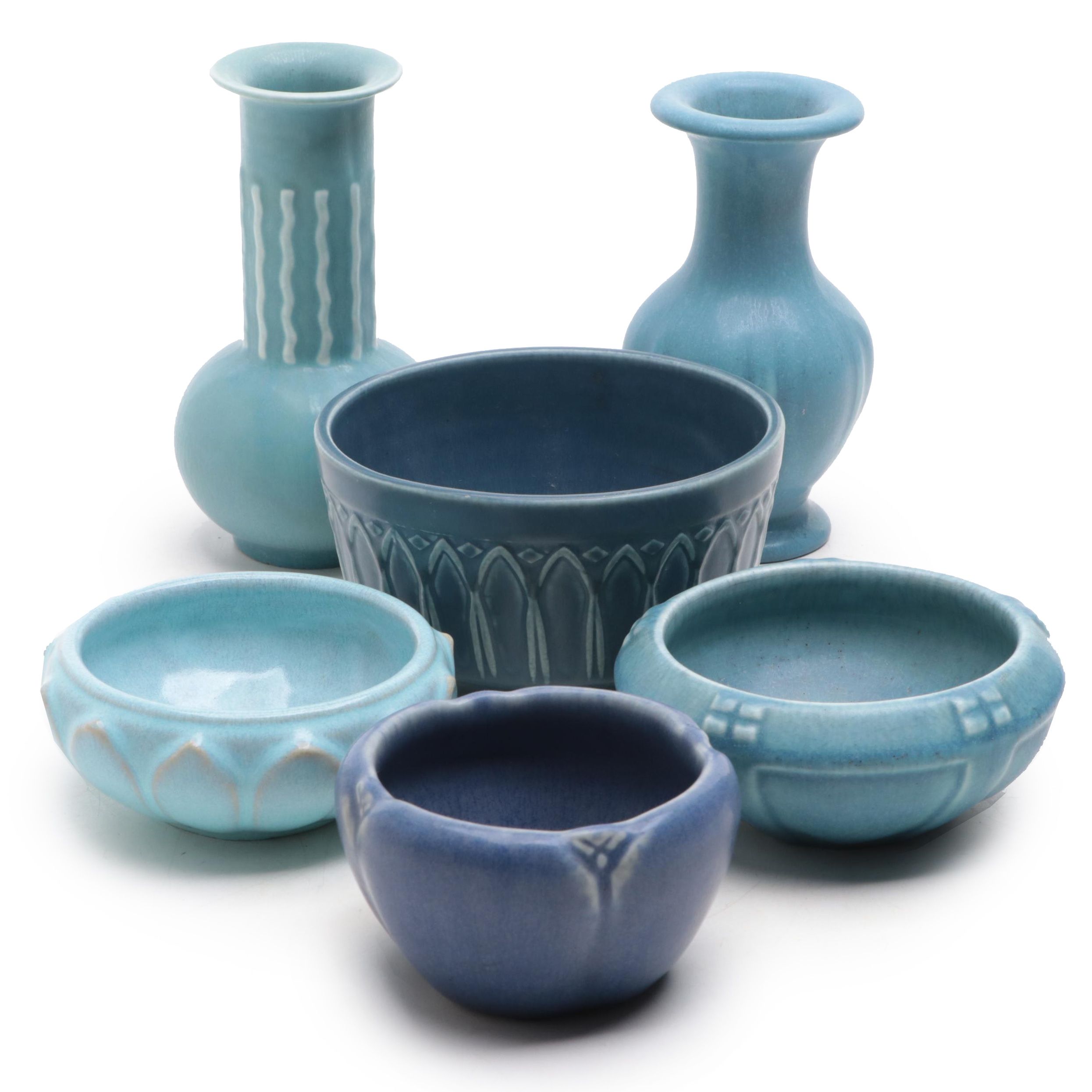 Rookwood Pottery Blue Ceramic Planters and Vases, Early to Mid-20th Century
