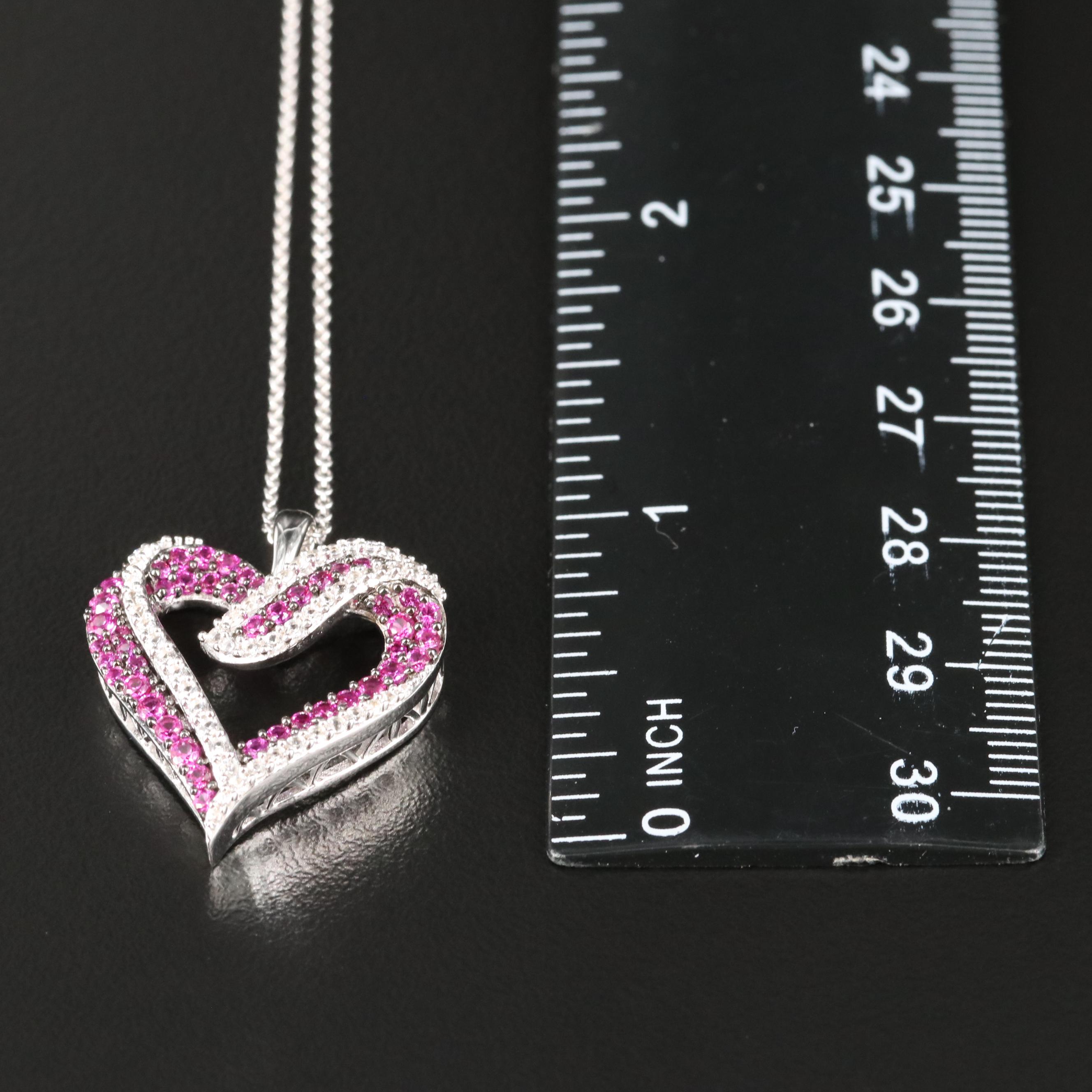 Sterling Ruby and White Sapphire Heart Pendant Necklace