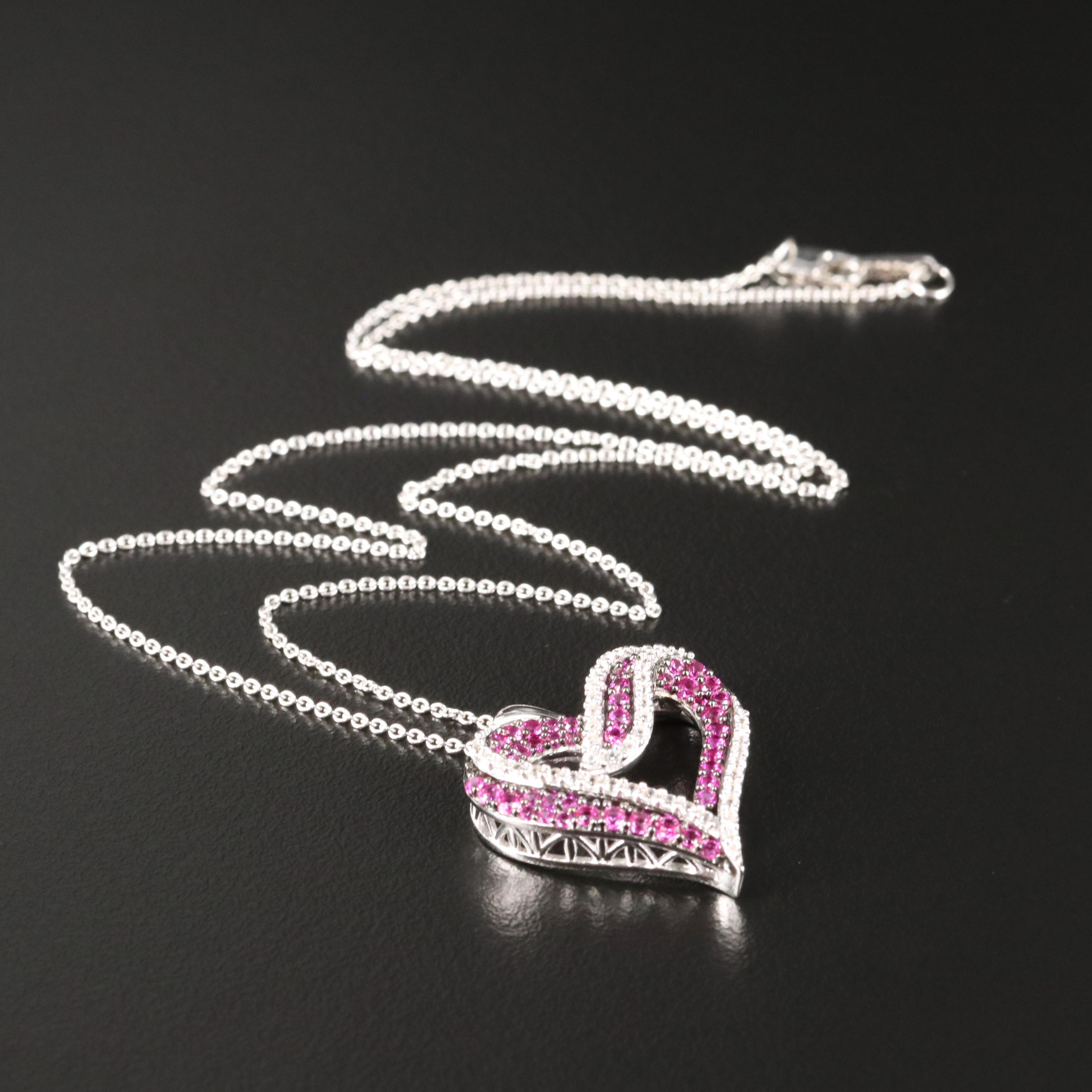 Sterling Ruby and White Sapphire Heart Pendant Necklace