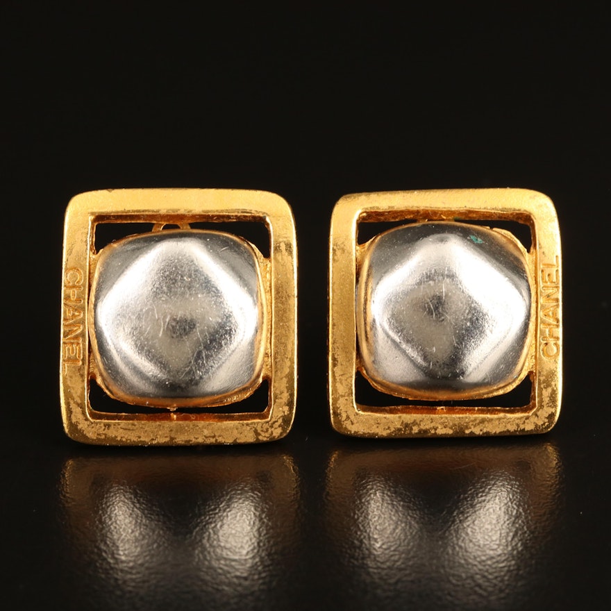 Chanel Two-Tone Square Earrings