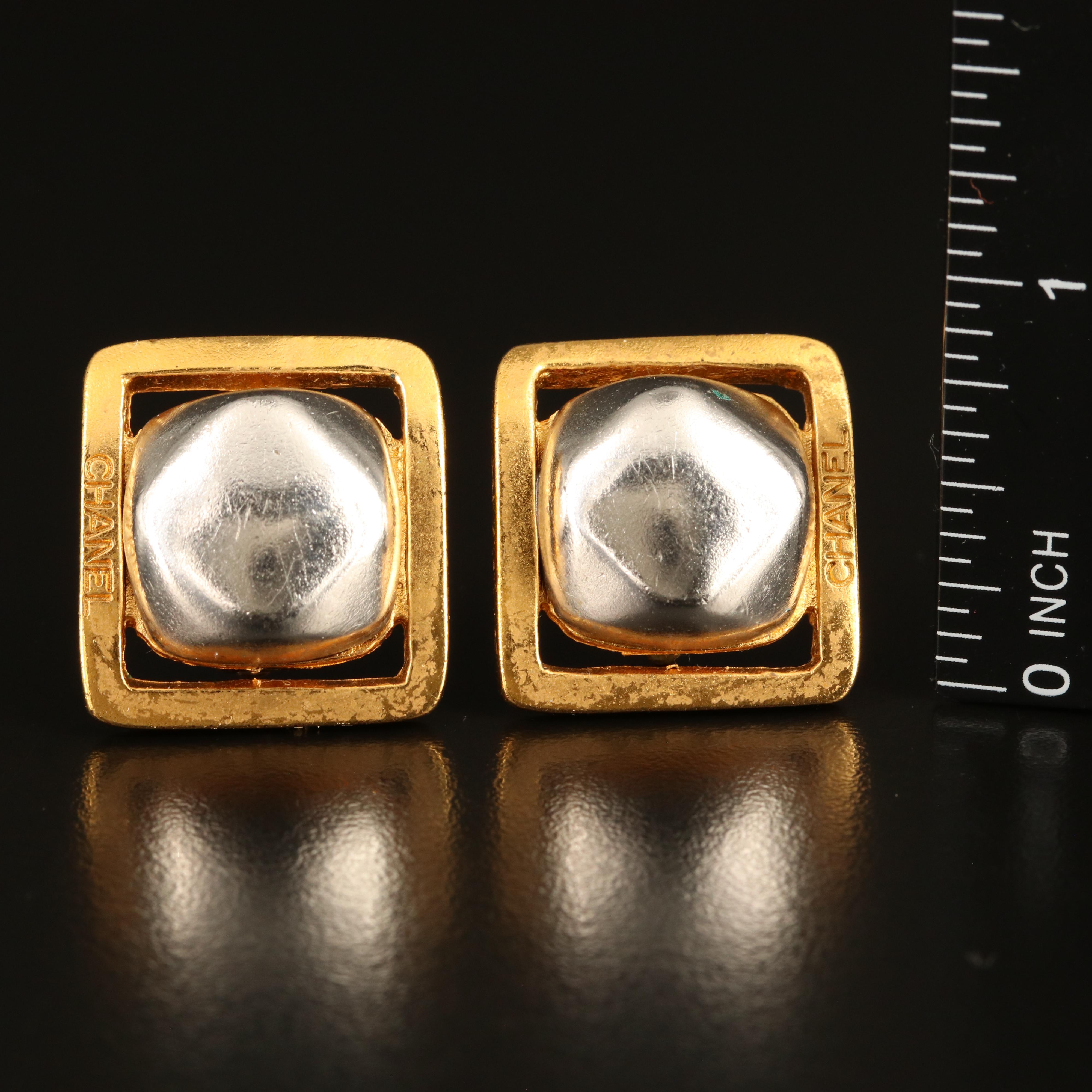 Chanel Two-Tone Square Earrings