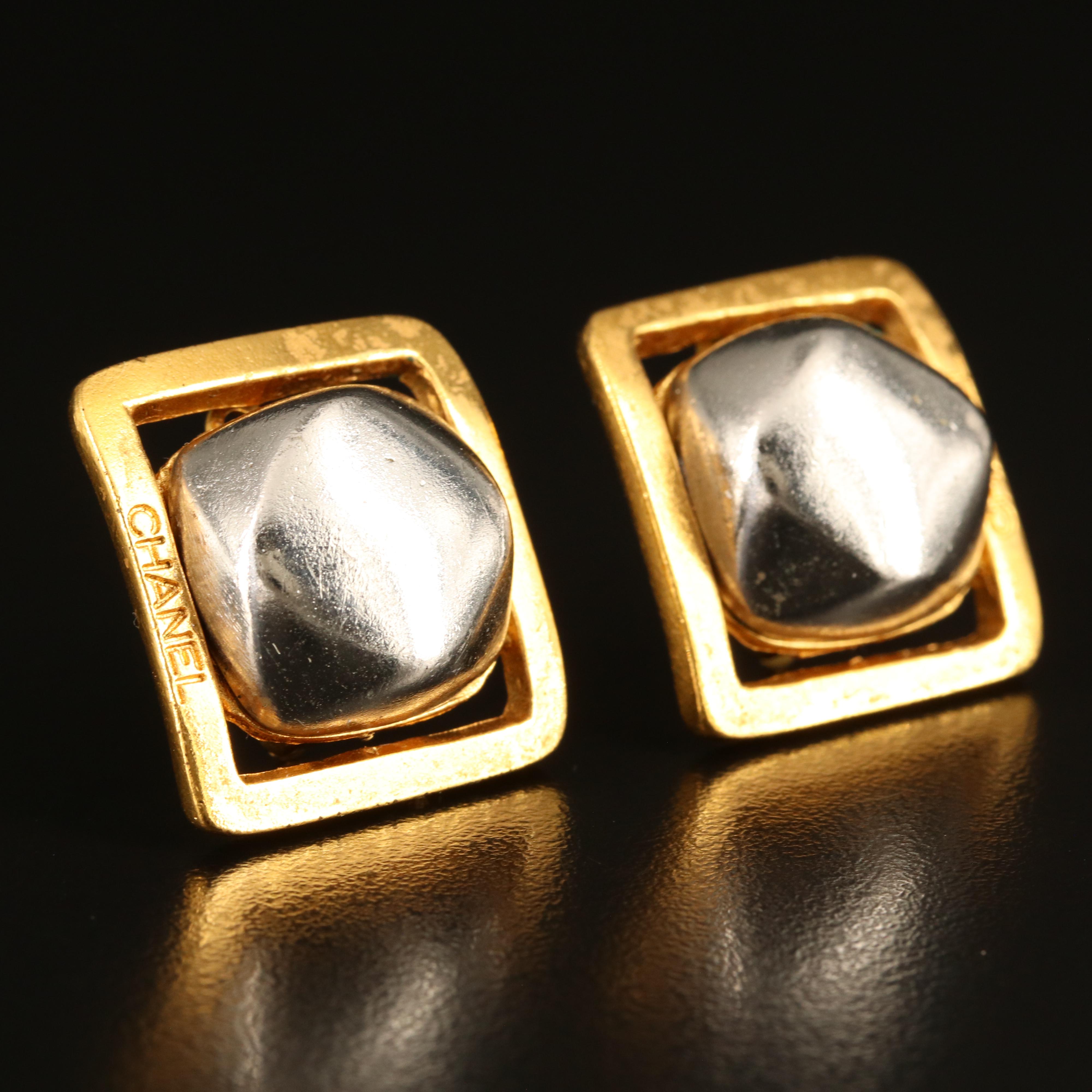 Chanel Two-Tone Square Earrings