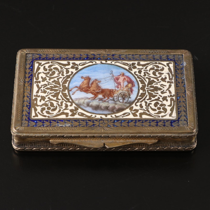 Italian Gilt over 800 Silver Enameled Box, 19th Century