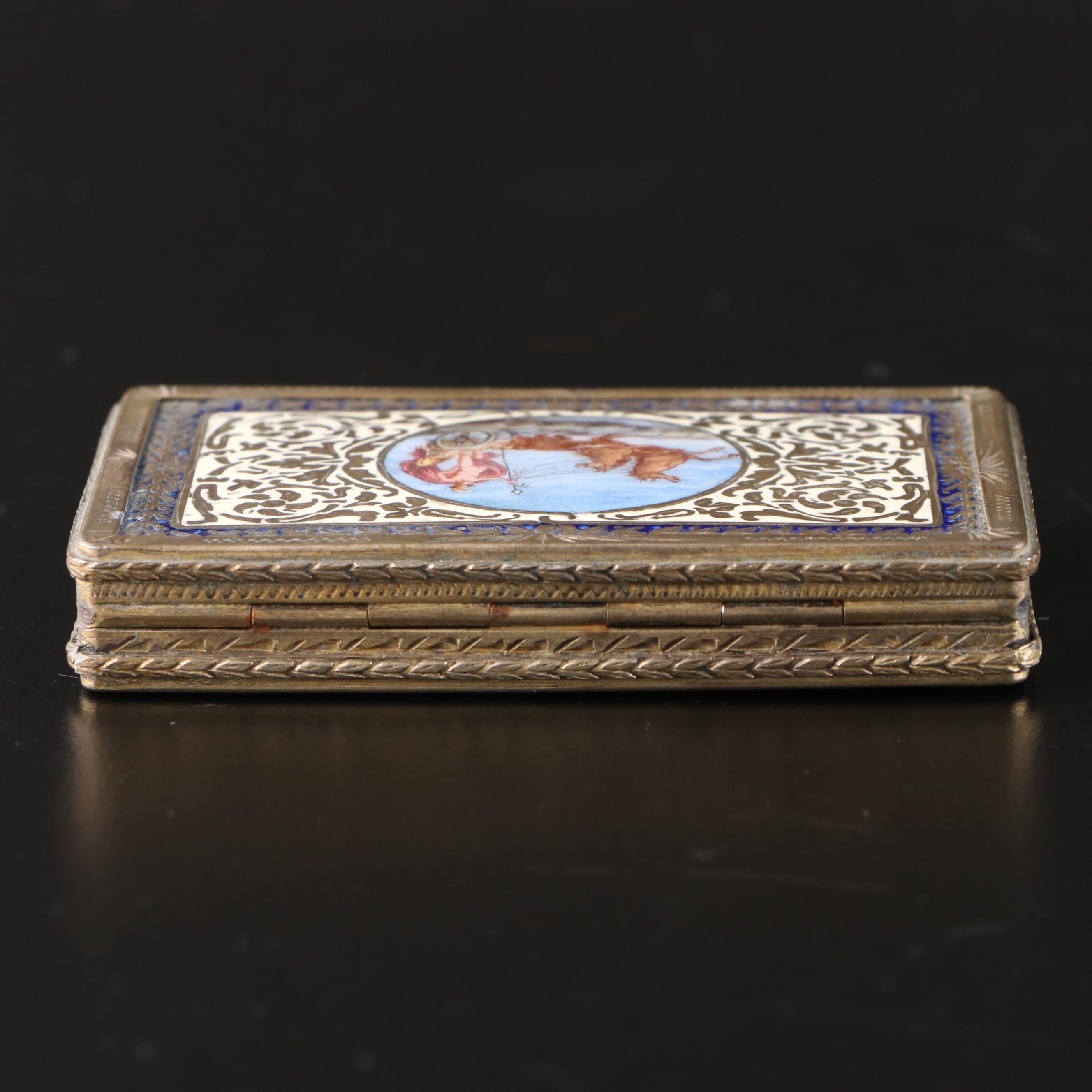 Italian Gilt over 800 Silver Enameled Box, 19th Century