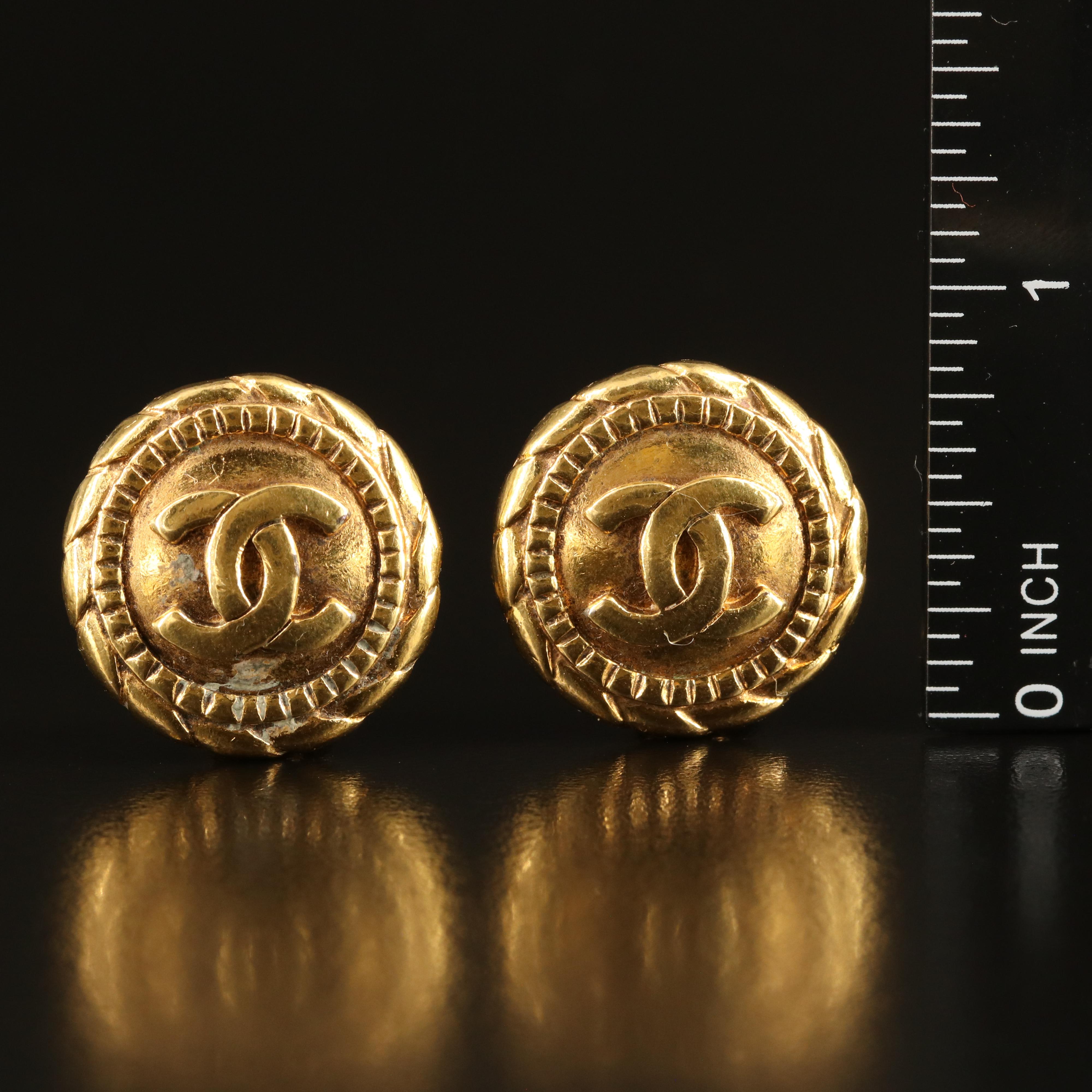 Chanel CC Logo Button Earrings