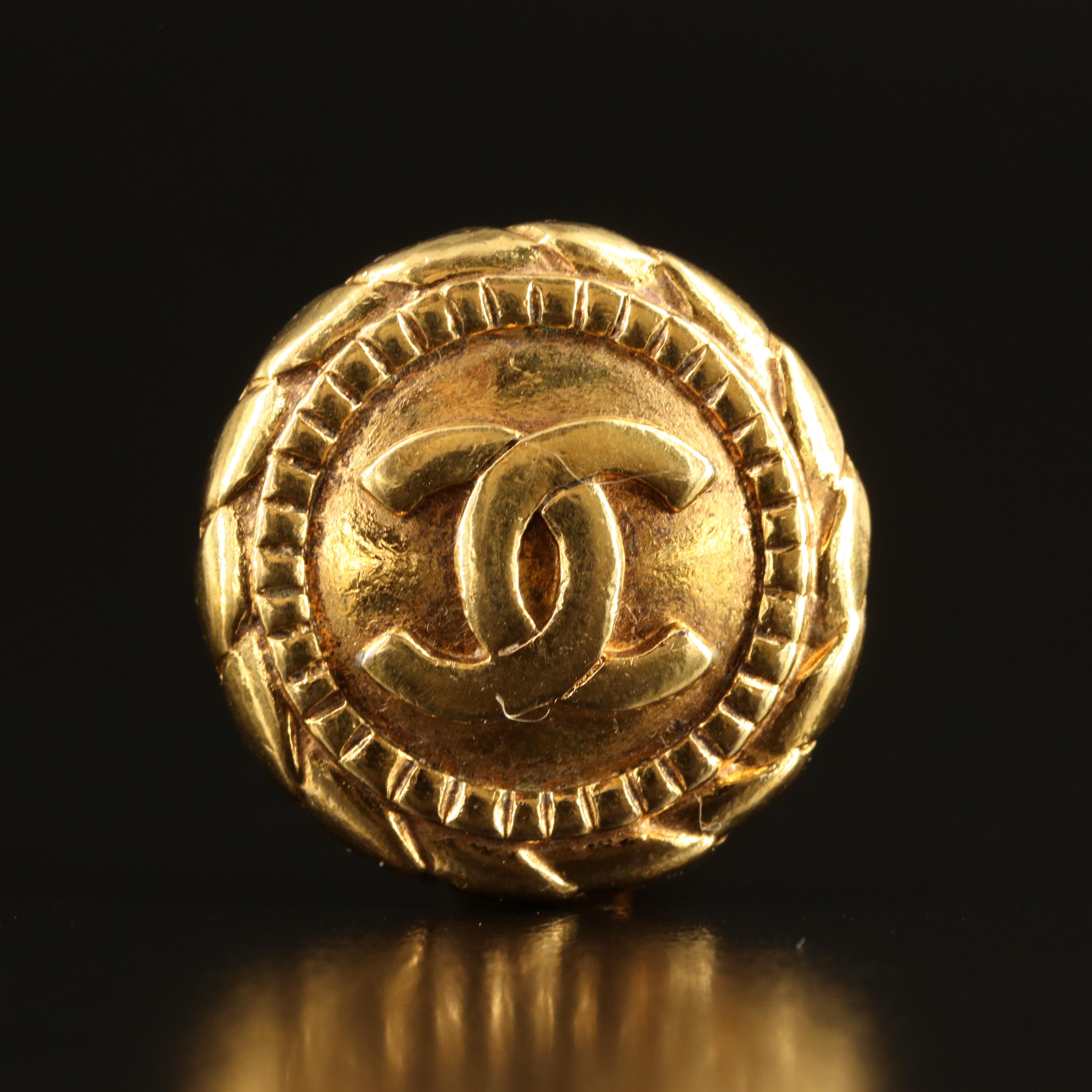 Chanel CC Logo Button Earrings