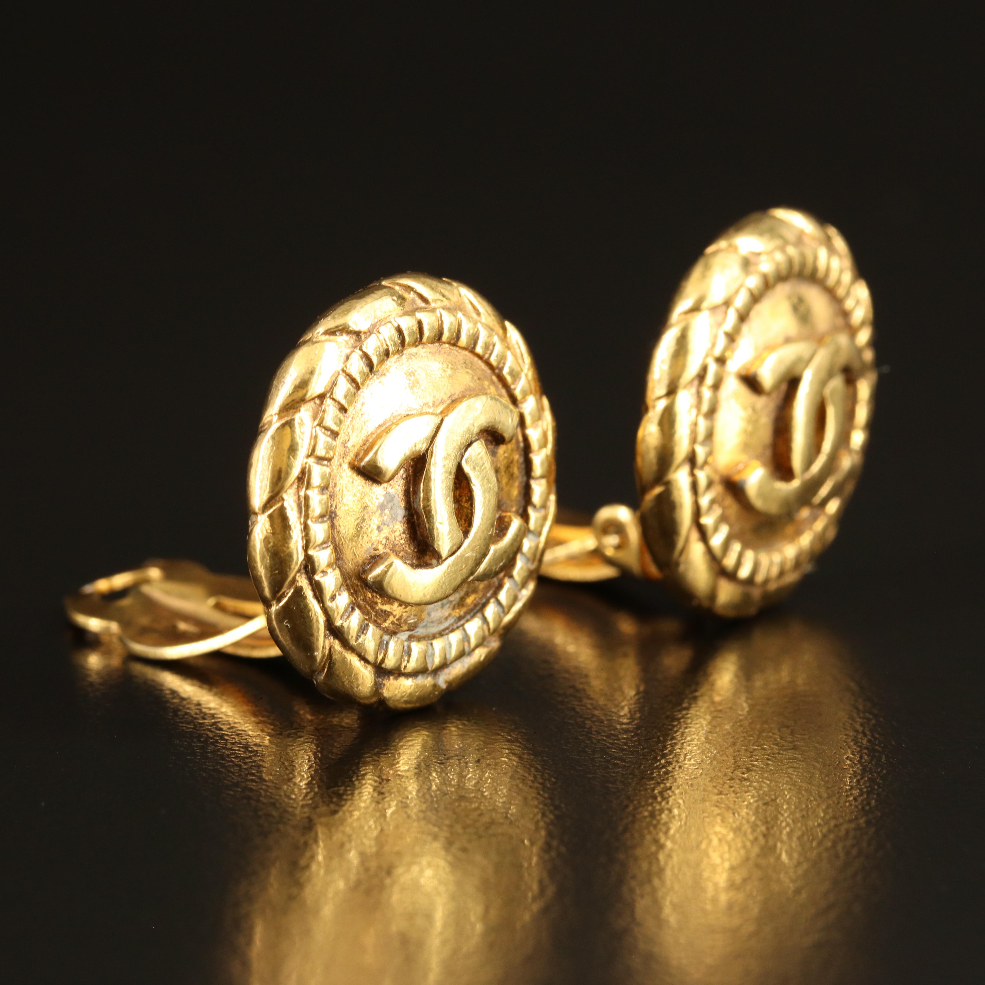 Chanel CC Logo Button Earrings