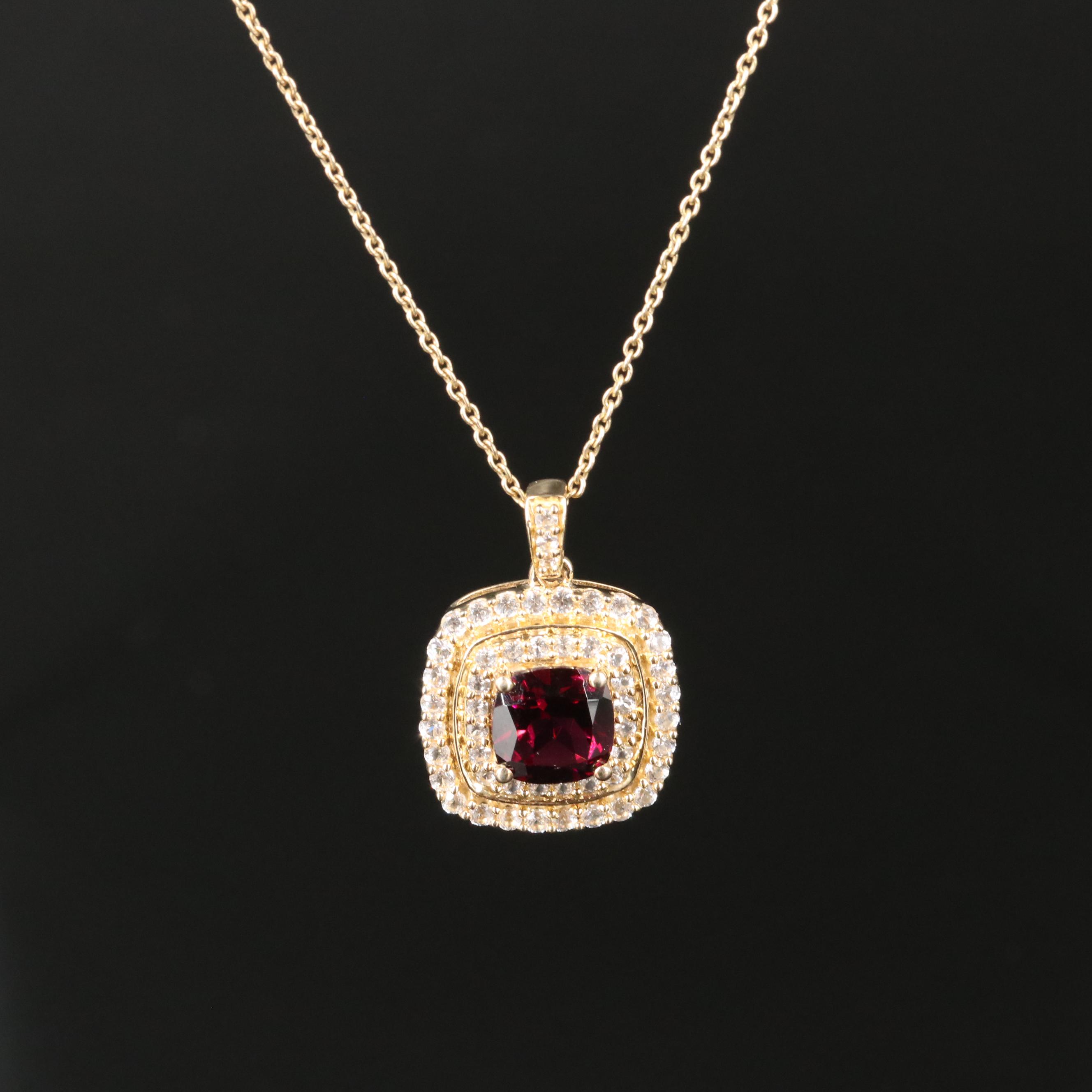 Sterling Garnet and Sapphire Pendant Necklace
