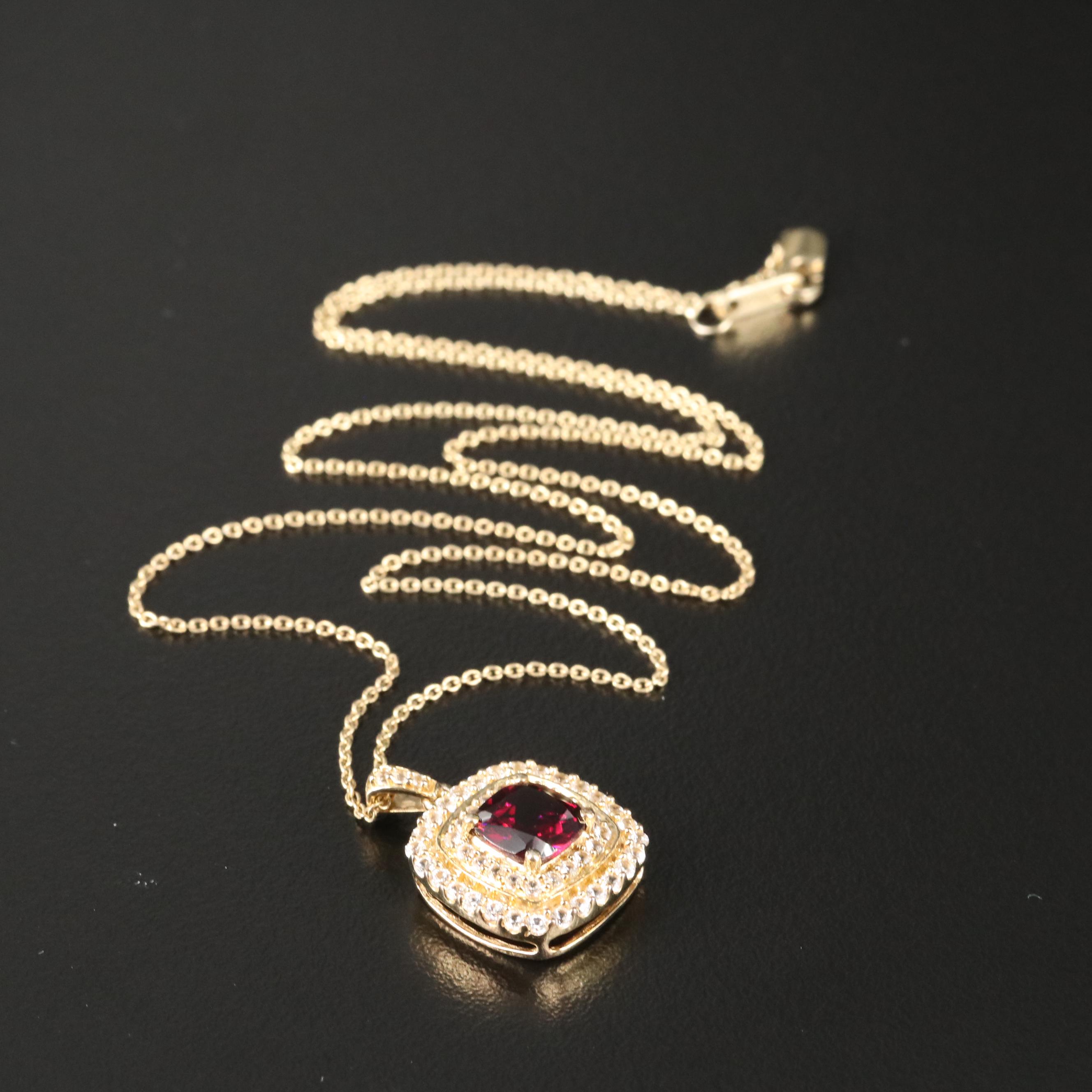 Sterling Garnet and Sapphire Pendant Necklace