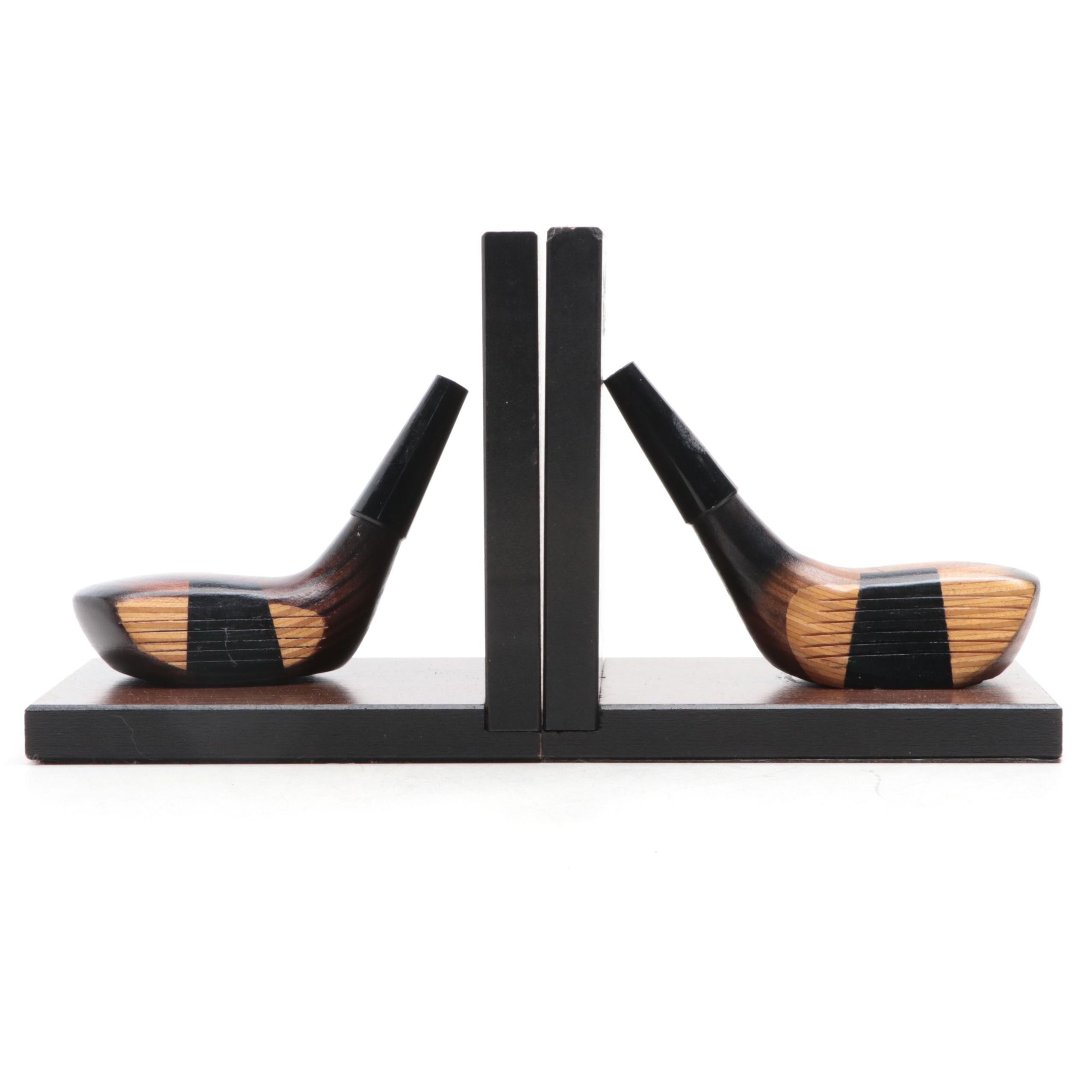 Pair of Wooden Driver Heads as Bookends