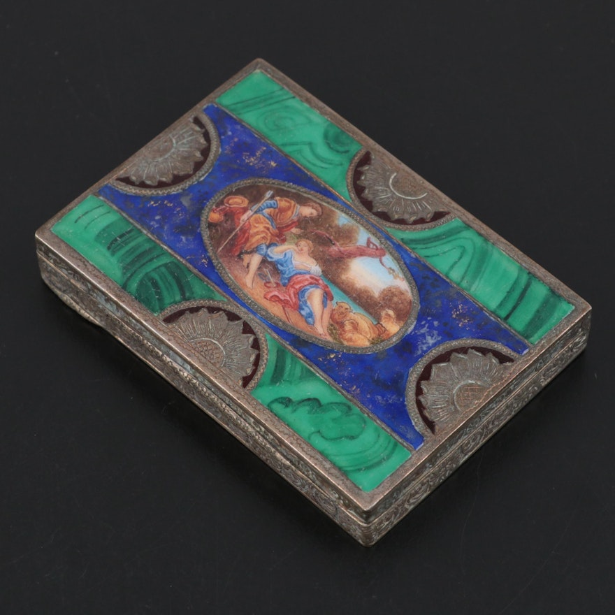 Italian Gilt over 800 Silver and Enamel Box