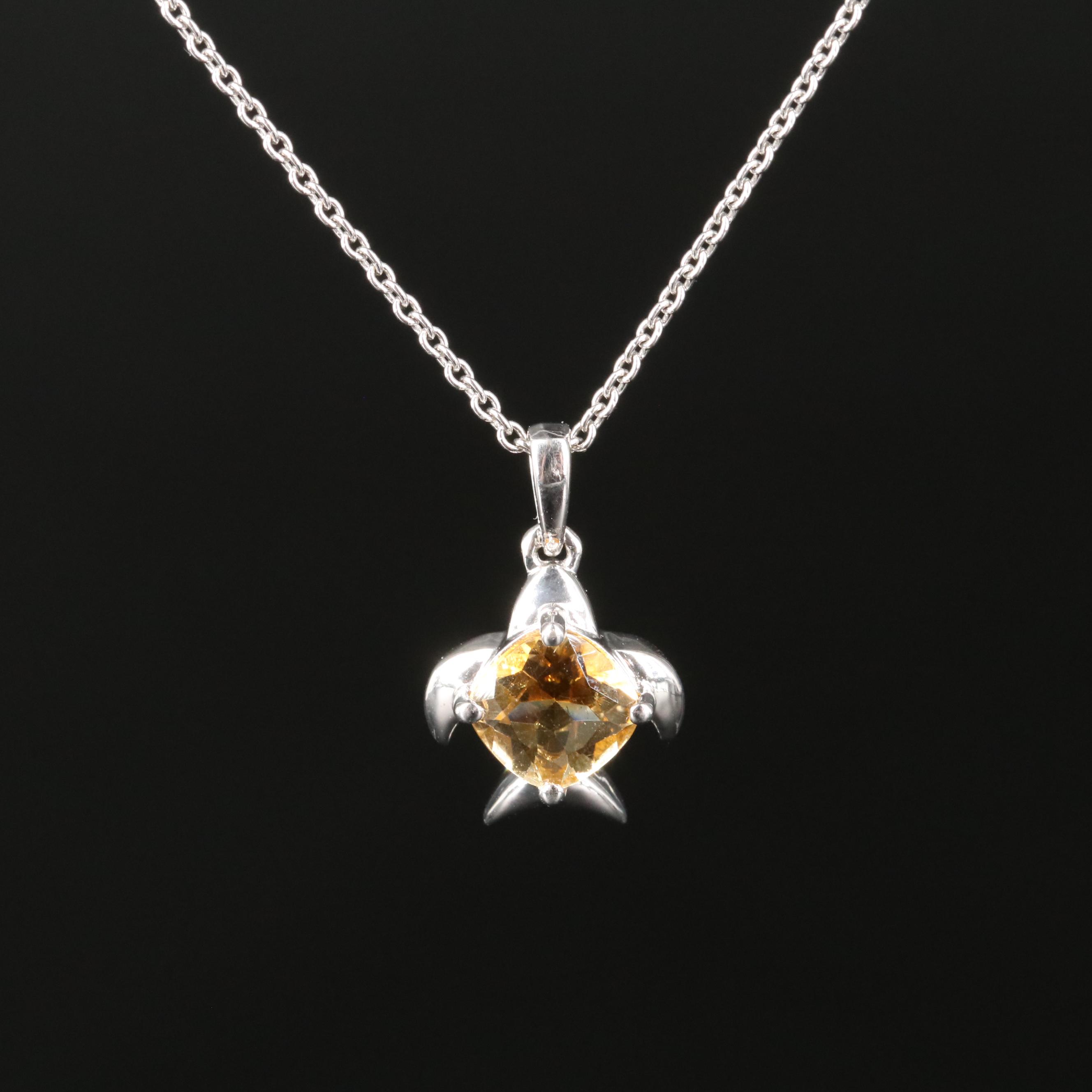 Sterling Citrine Fish Necklace