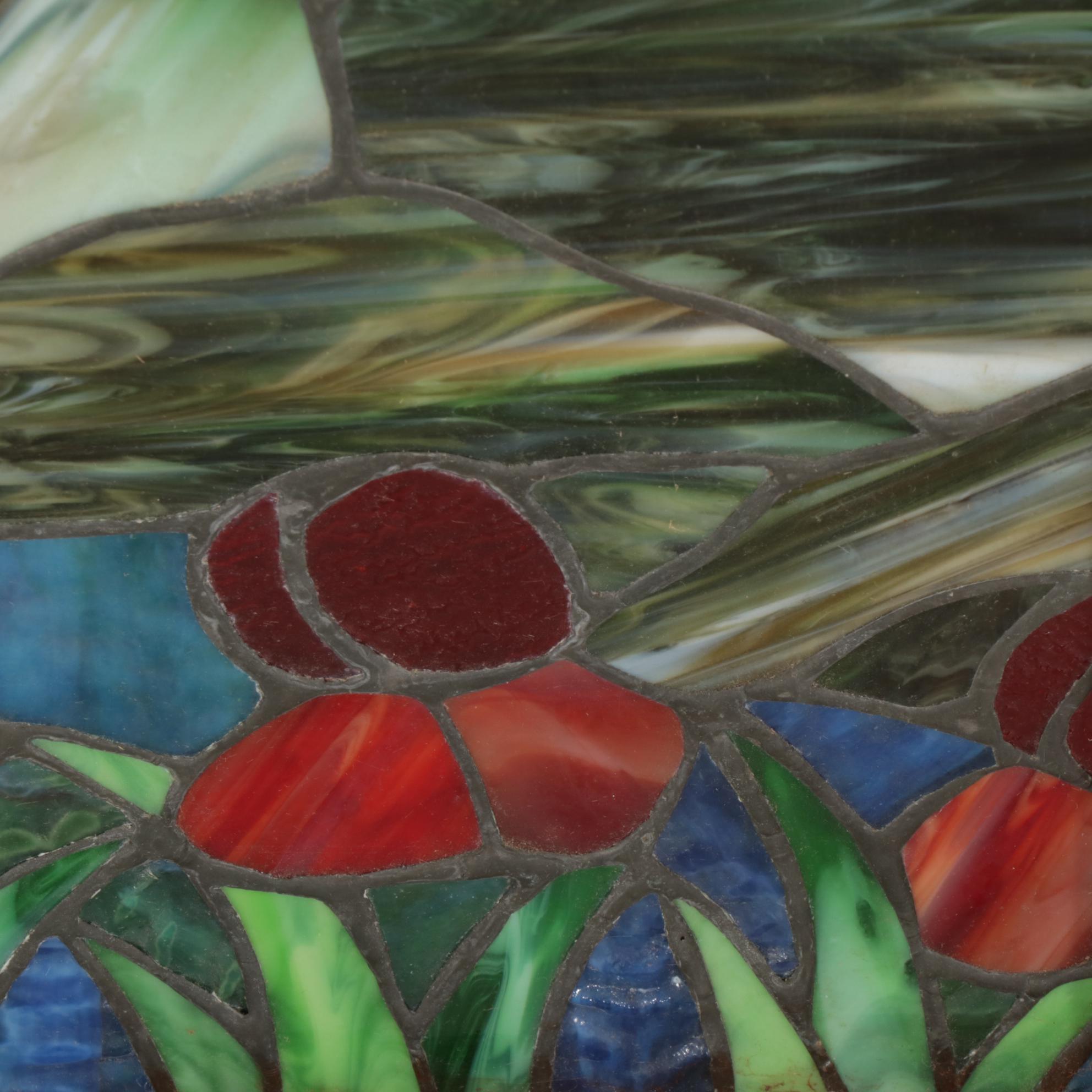 Arts and Crafts Style Landscape Slag Glass Window Panel, Late 20th Century