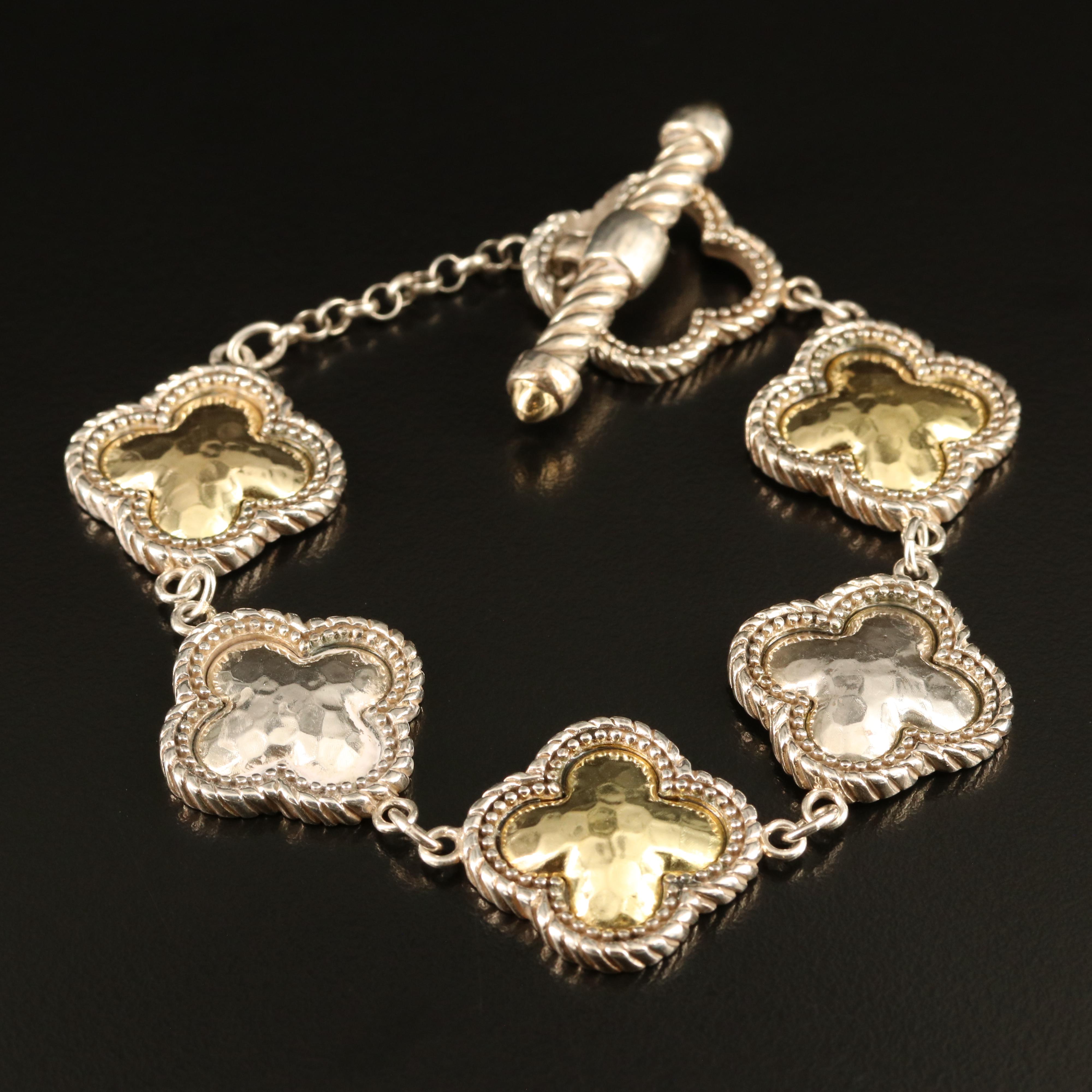 Phillip Gabriel Menegatti Sterling Hammered Quatrefoil Bracelet with 18K Accents