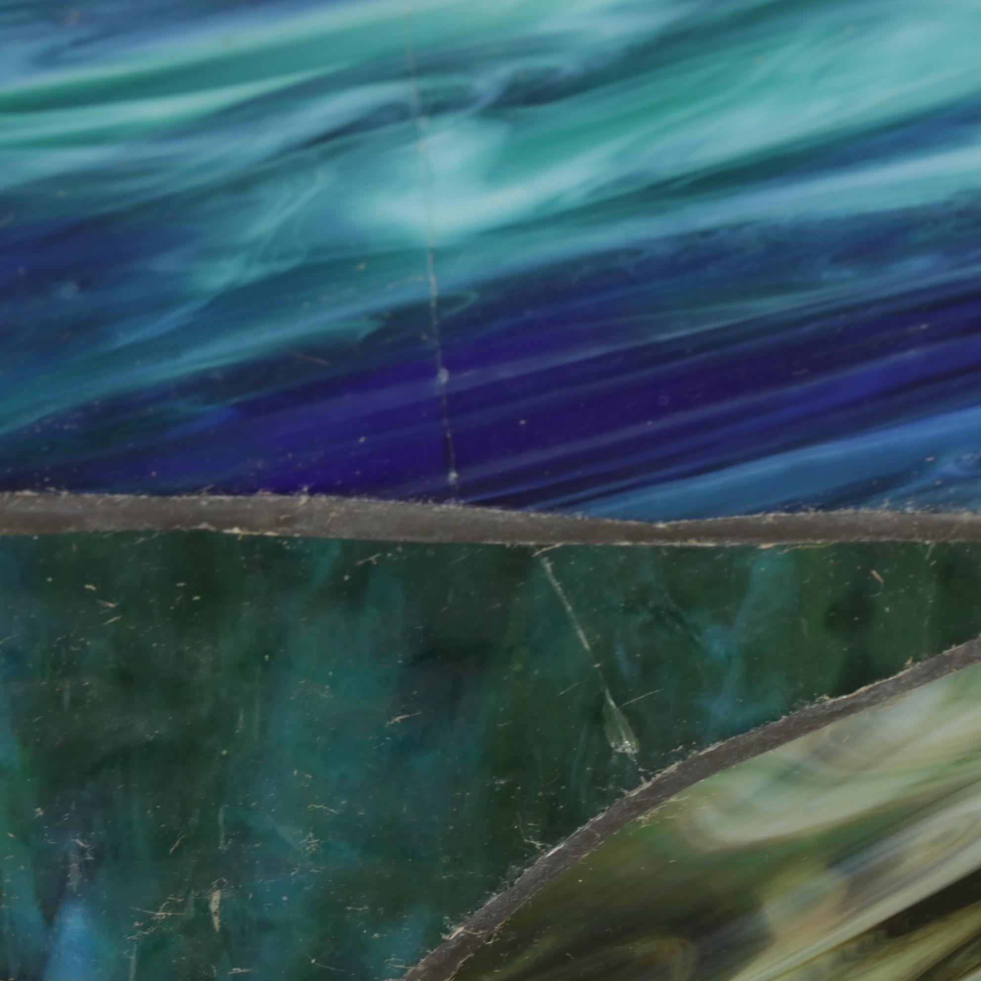 Arts and Crafts Style Landscape Slag Glass Window Panel, Late 20th Century