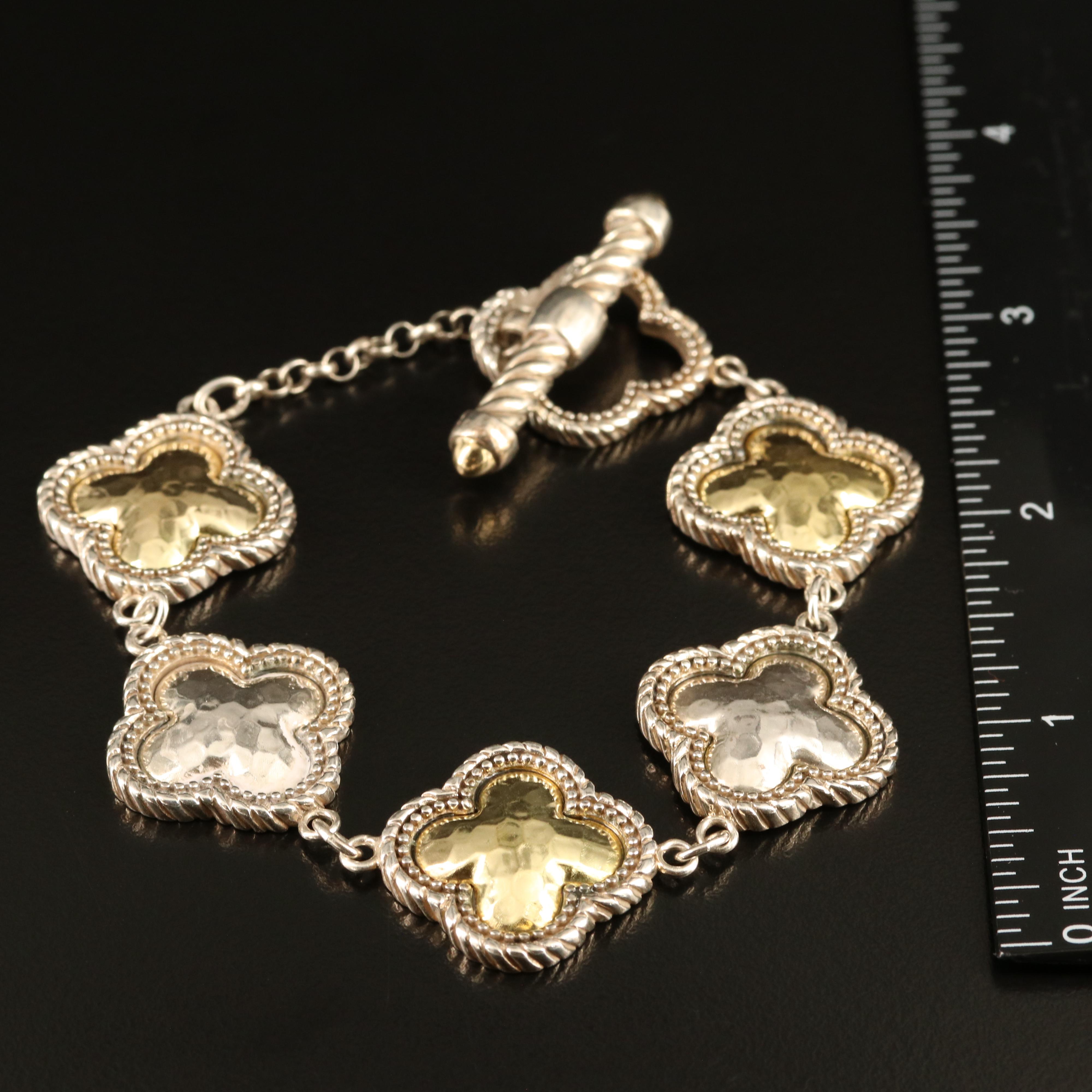 Phillip Gabriel Menegatti Sterling Hammered Quatrefoil Bracelet with 18K Accents